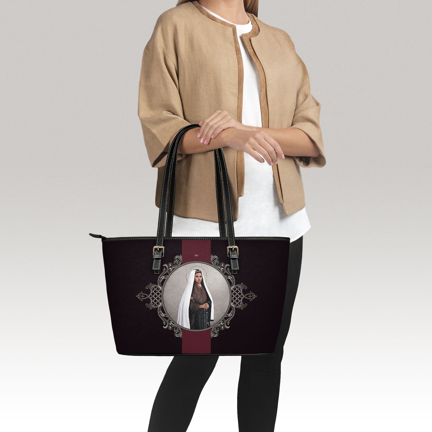 St. Bernadette Medallion Tote Bag (Black) - VENXARA®