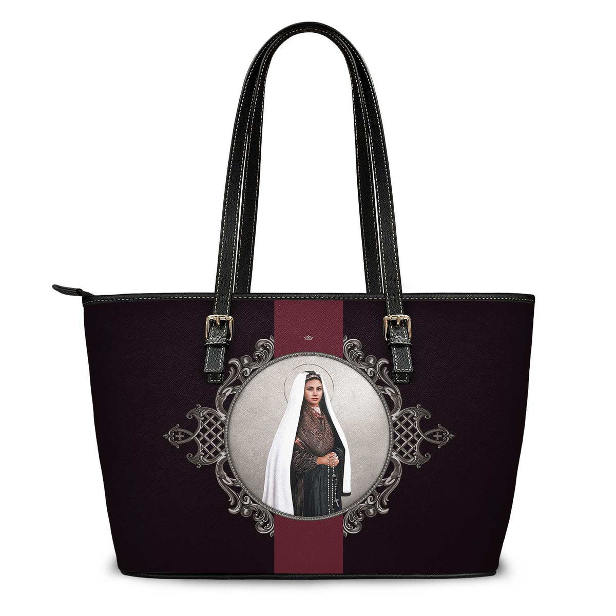 St. Bernadette Medallion Tote Bag (Black) Copyright VENXARA