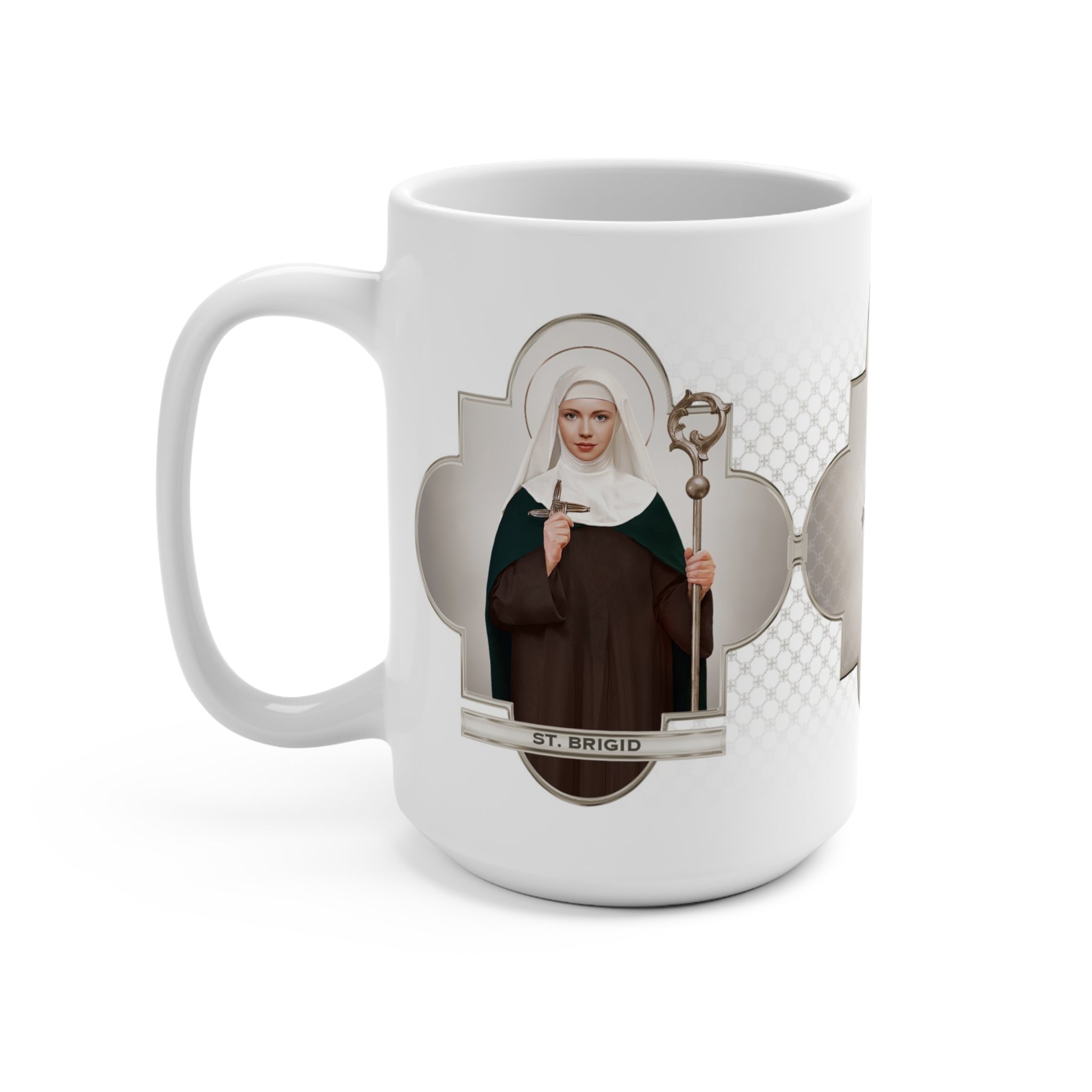St. Brigid of Ireland Ceramic Mug (White 15 oz) - VENXARA®