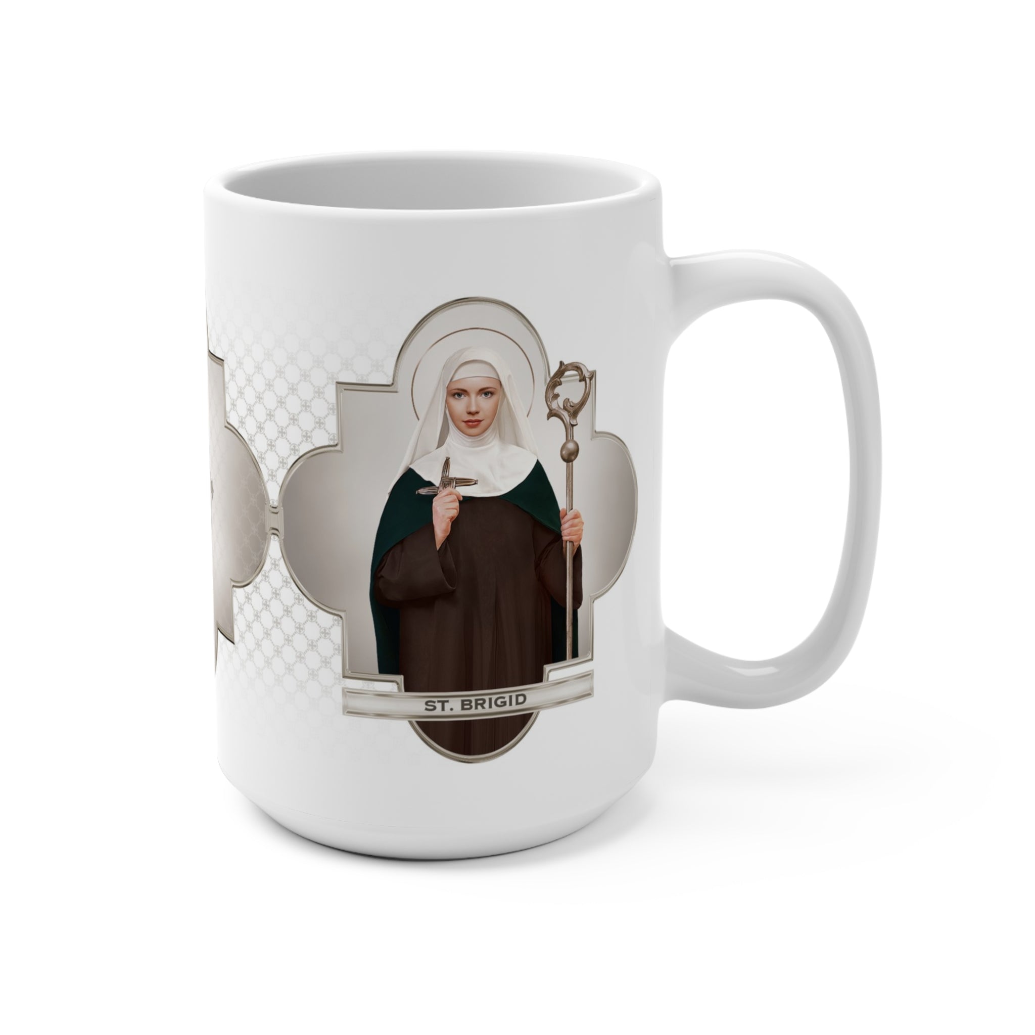 St. Brigid of Ireland Ceramic Mug (White 15 oz) - VENXARA®