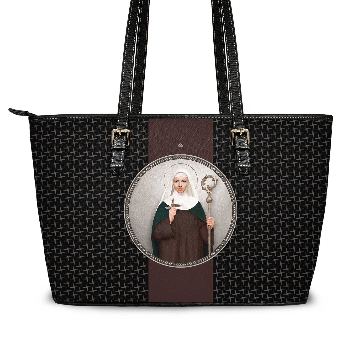 St. Brigid of Ireland Medallion Crosses Tote Bag (Black) - VENXARA®