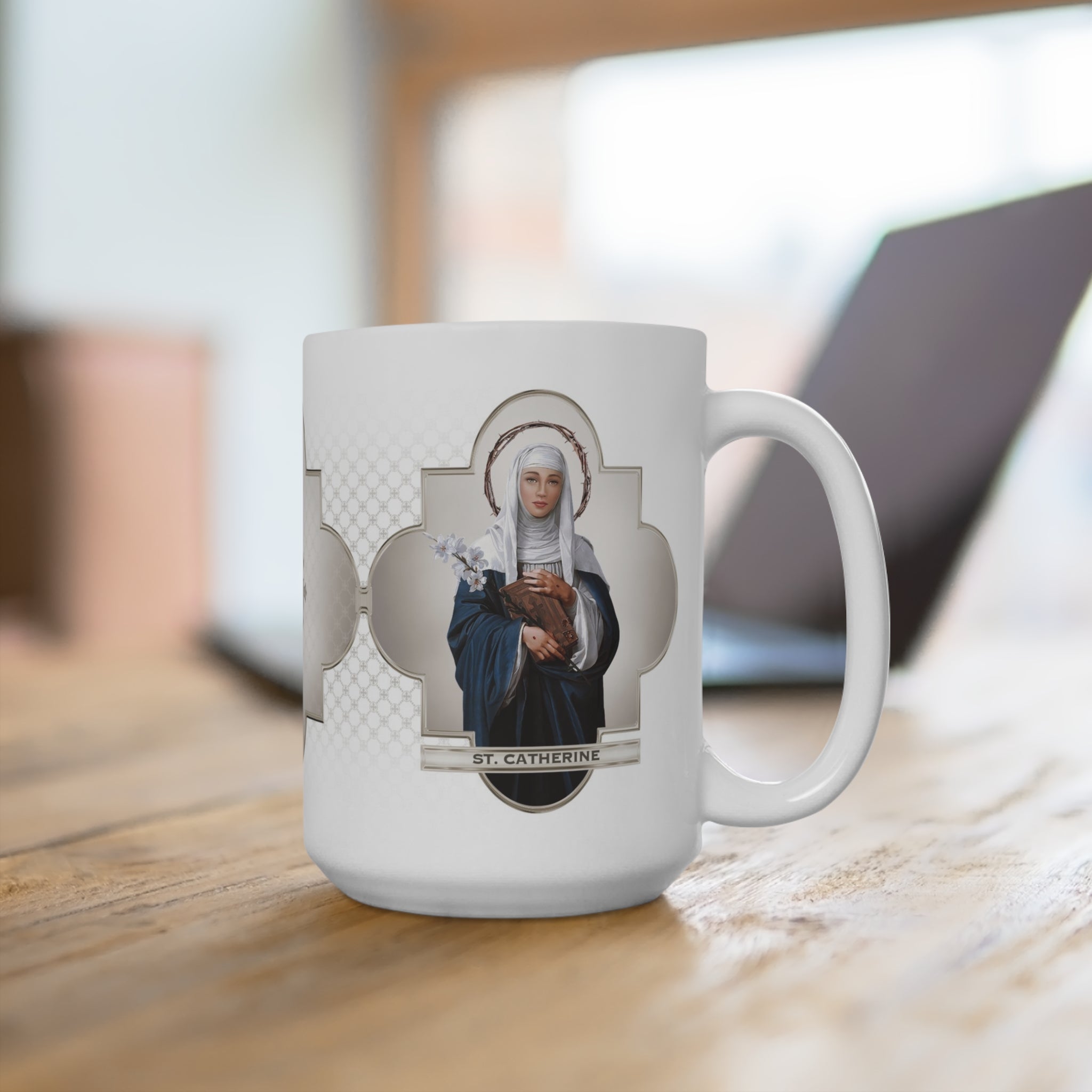 St. Catherine of Siena Ceramic Mug (White 15 oz) - VENXARA®
