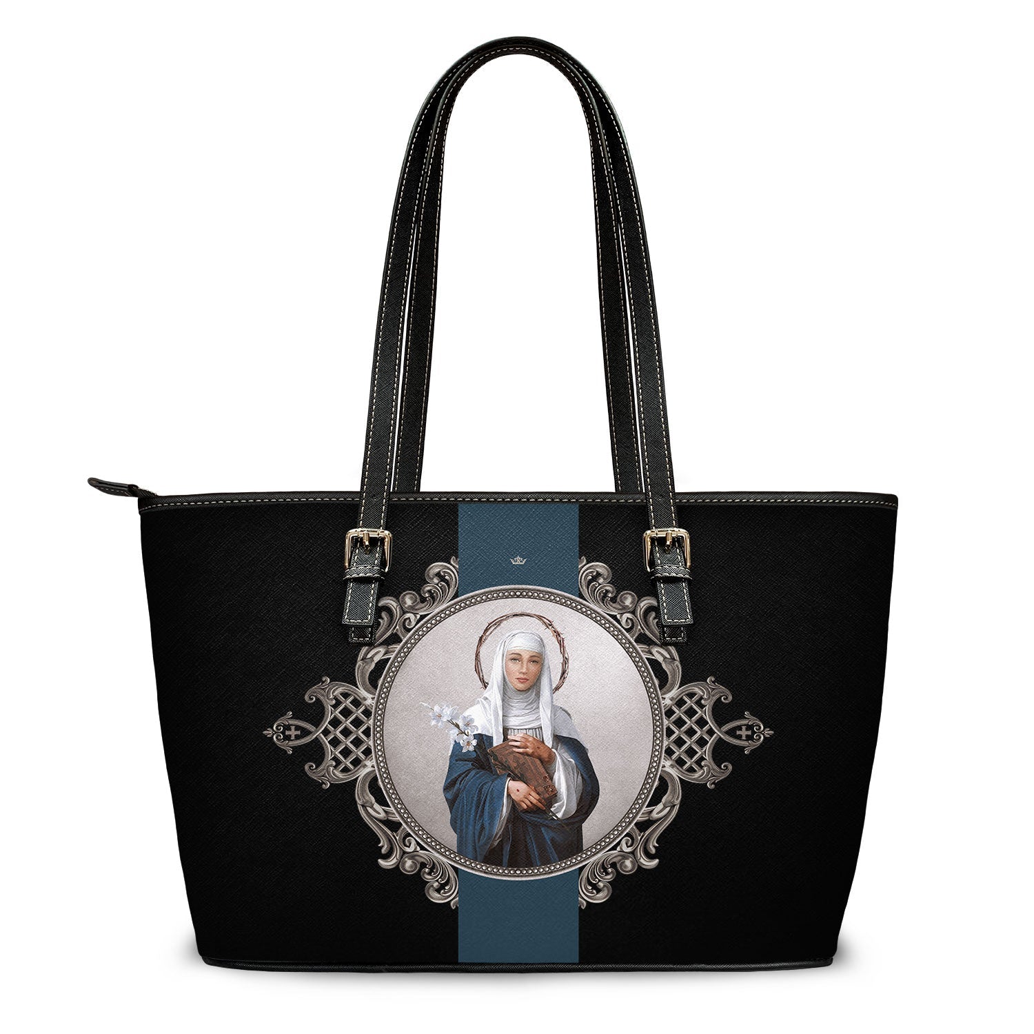 St. Catherine of Siena Medallion Tote Bag (Black) - Venxara
