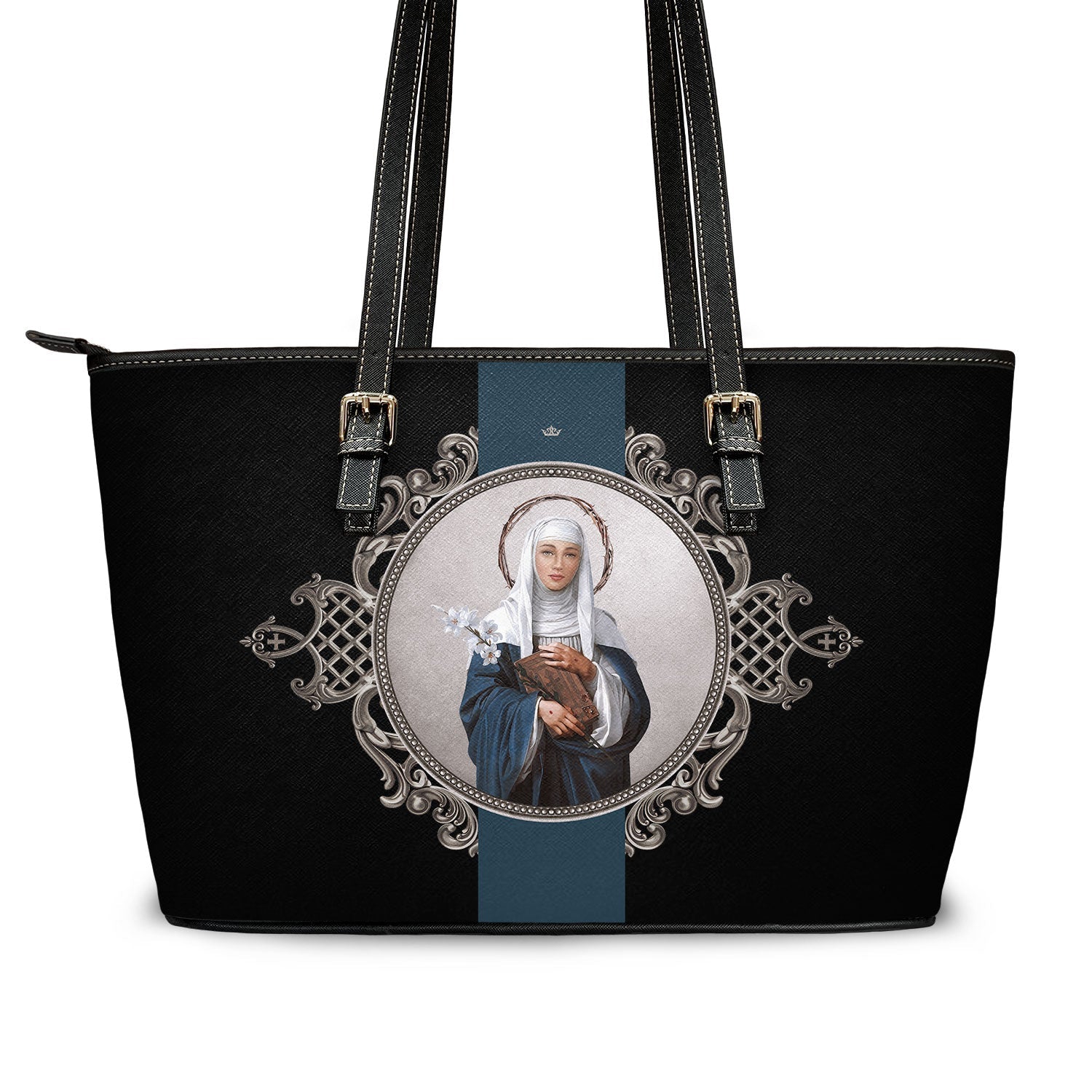 St. Catherine of Siena Medallion Tote Bag (Black) - VENXARA