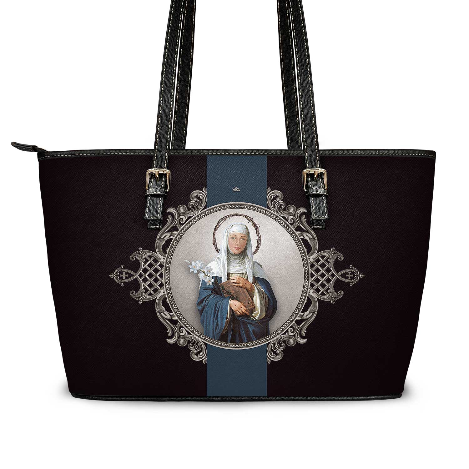 St. Catherine of Siena Medallion Tote Bag (Black) - VENXARA®
