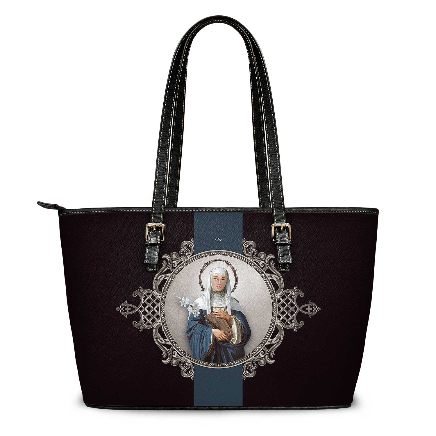 St. Catherine of Siena Medallion Tote Bag (Black) - VENXARA®