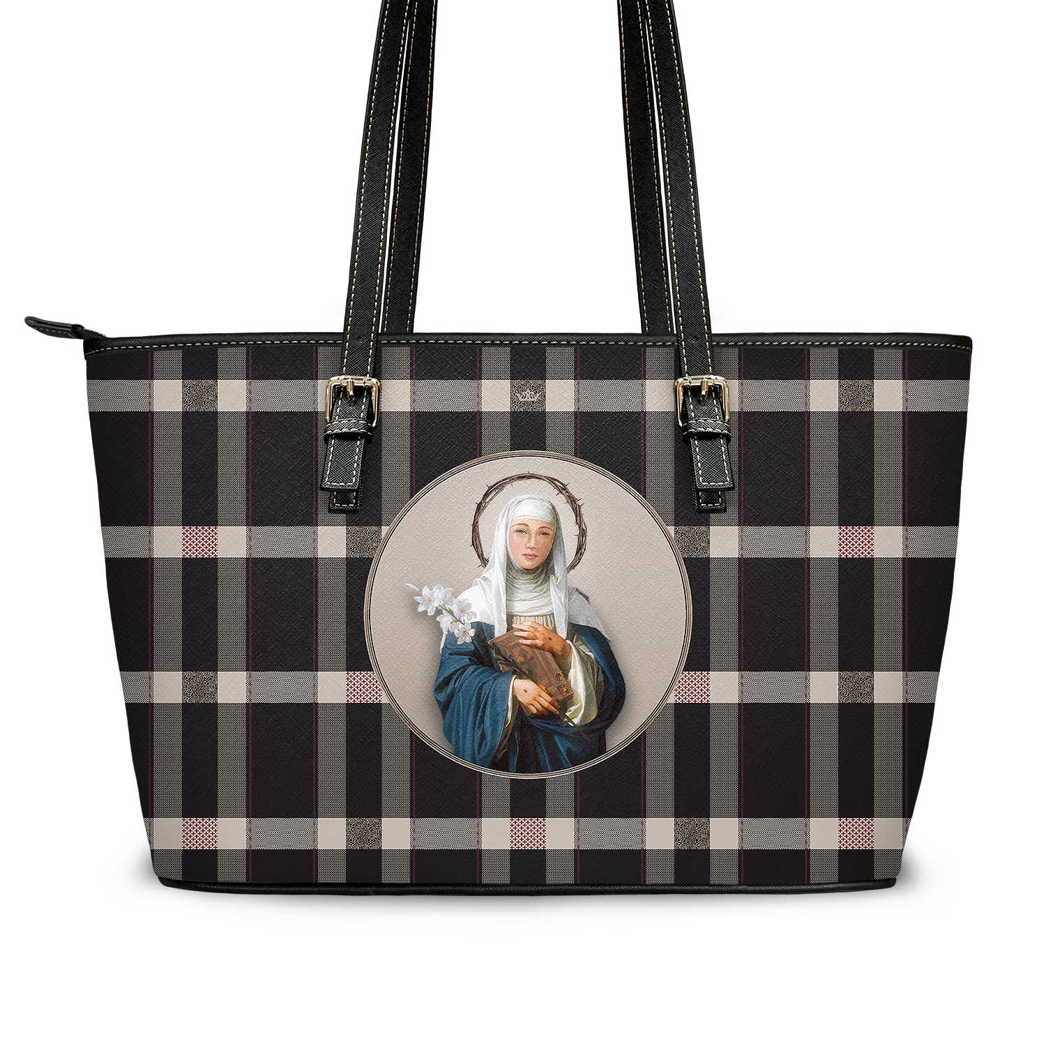 St. Catherine of Siena Tote Bag (Plaid) - VENXARA®