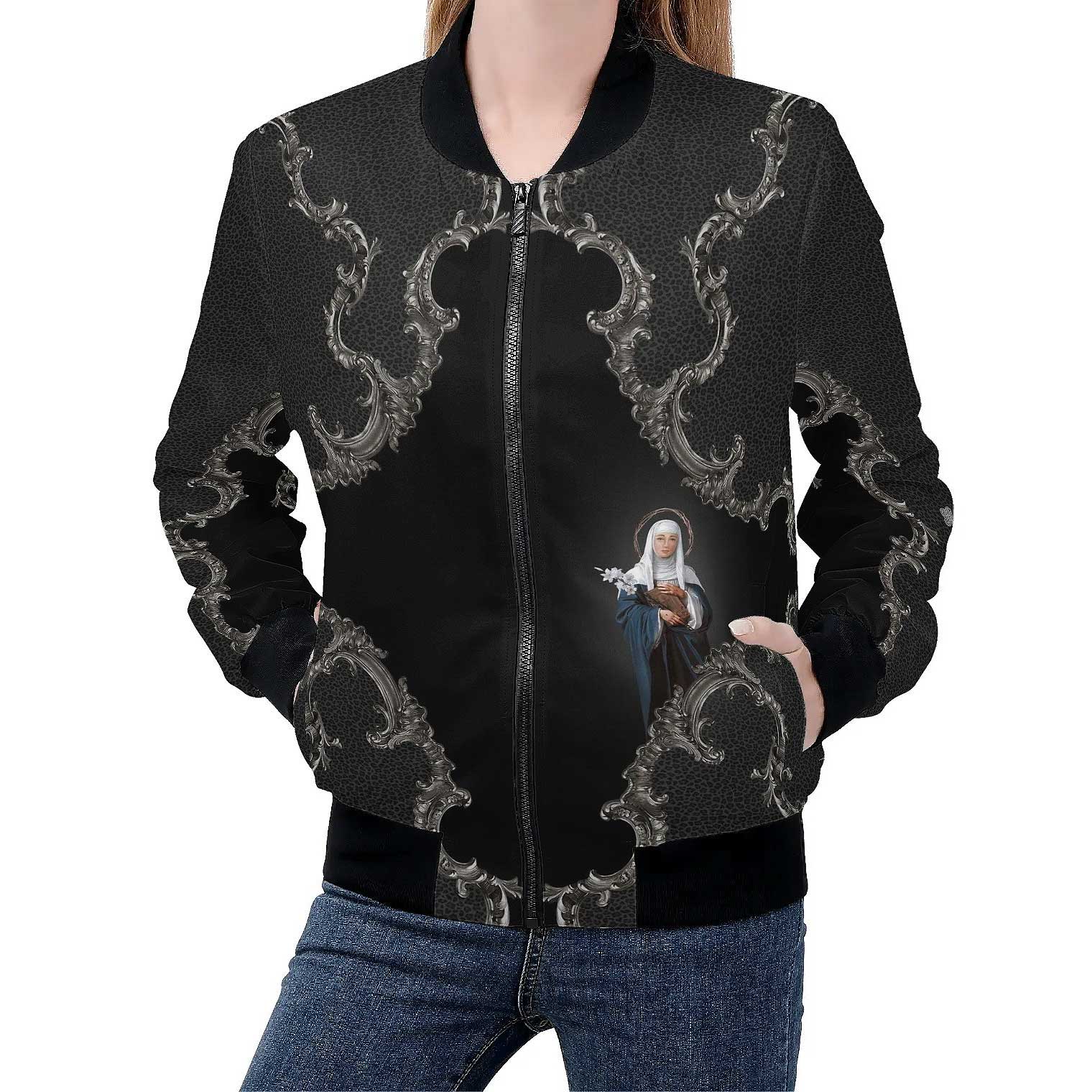 St. Catherine of Siena Women's Jacket (Black Leopard Baroque) - VENXARA®