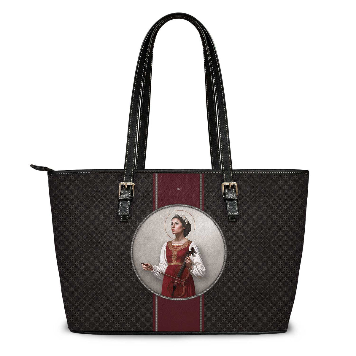 St. Cecilia Medallion Tote Bag (Charcoal) Copyright VENXARA