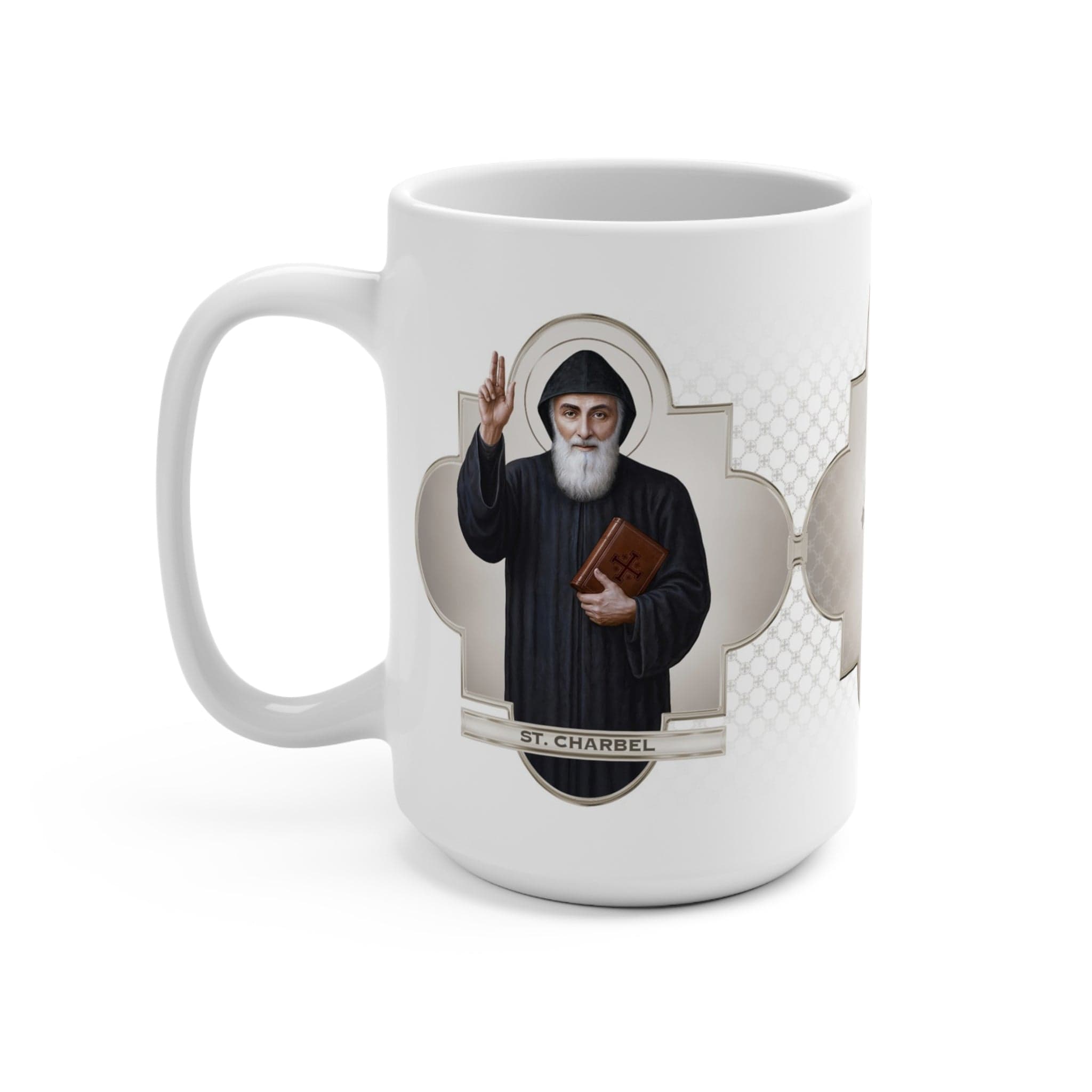 St. Charbel Ceramic Mug (White 15 oz) Copyright VENXARA