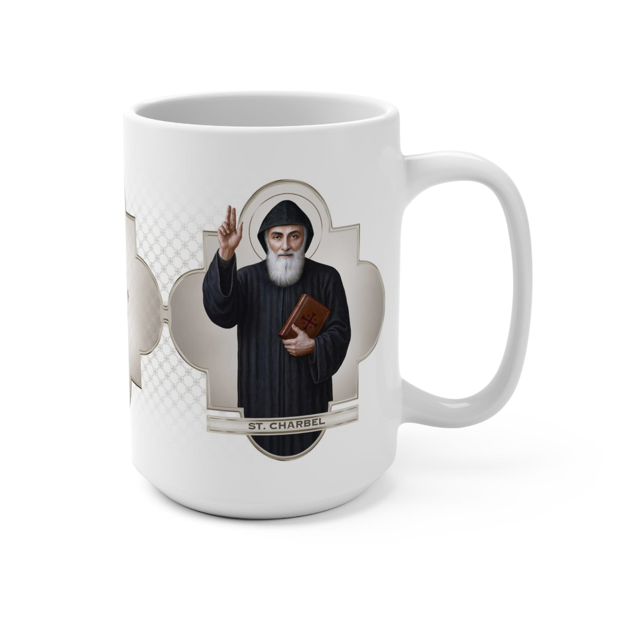 St. Charbel Ceramic Mug (White 15 oz) Copyright VENXARA
