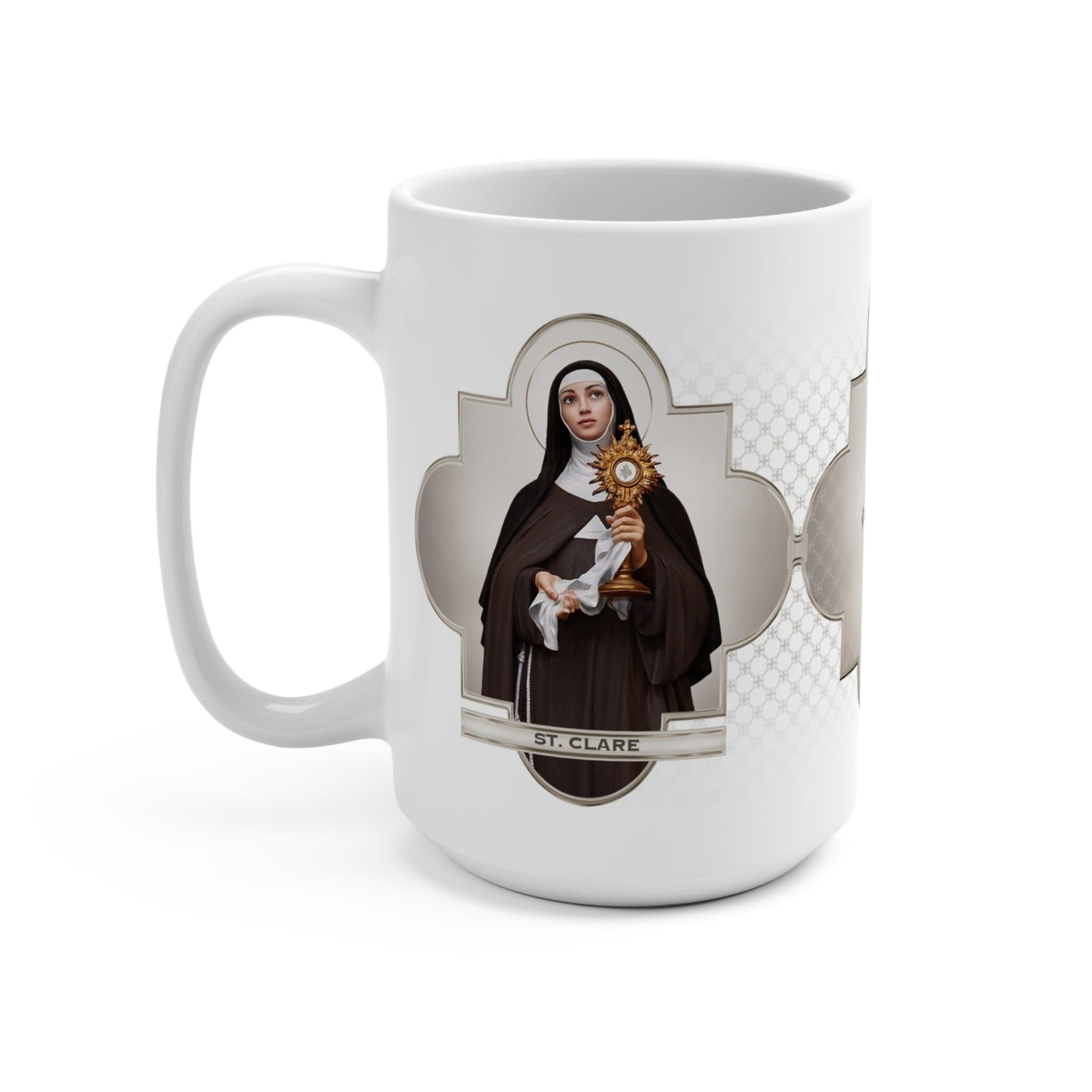 St. Clare of Assisi Ceramic Mug (White 15 oz) Copyright VENXARA