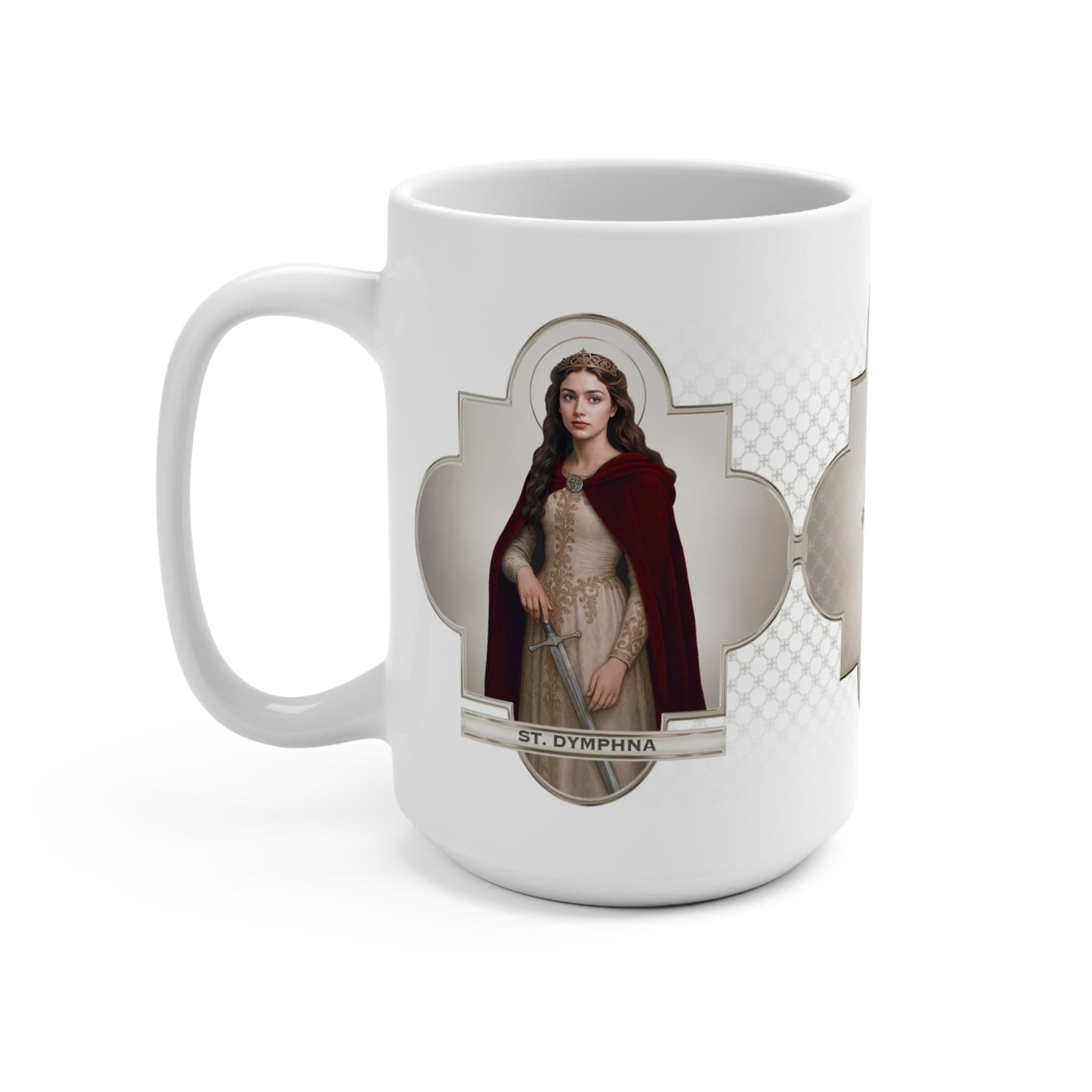 St. Dymphna Ceramic Mug (White 15 oz) Copyright VENXARA