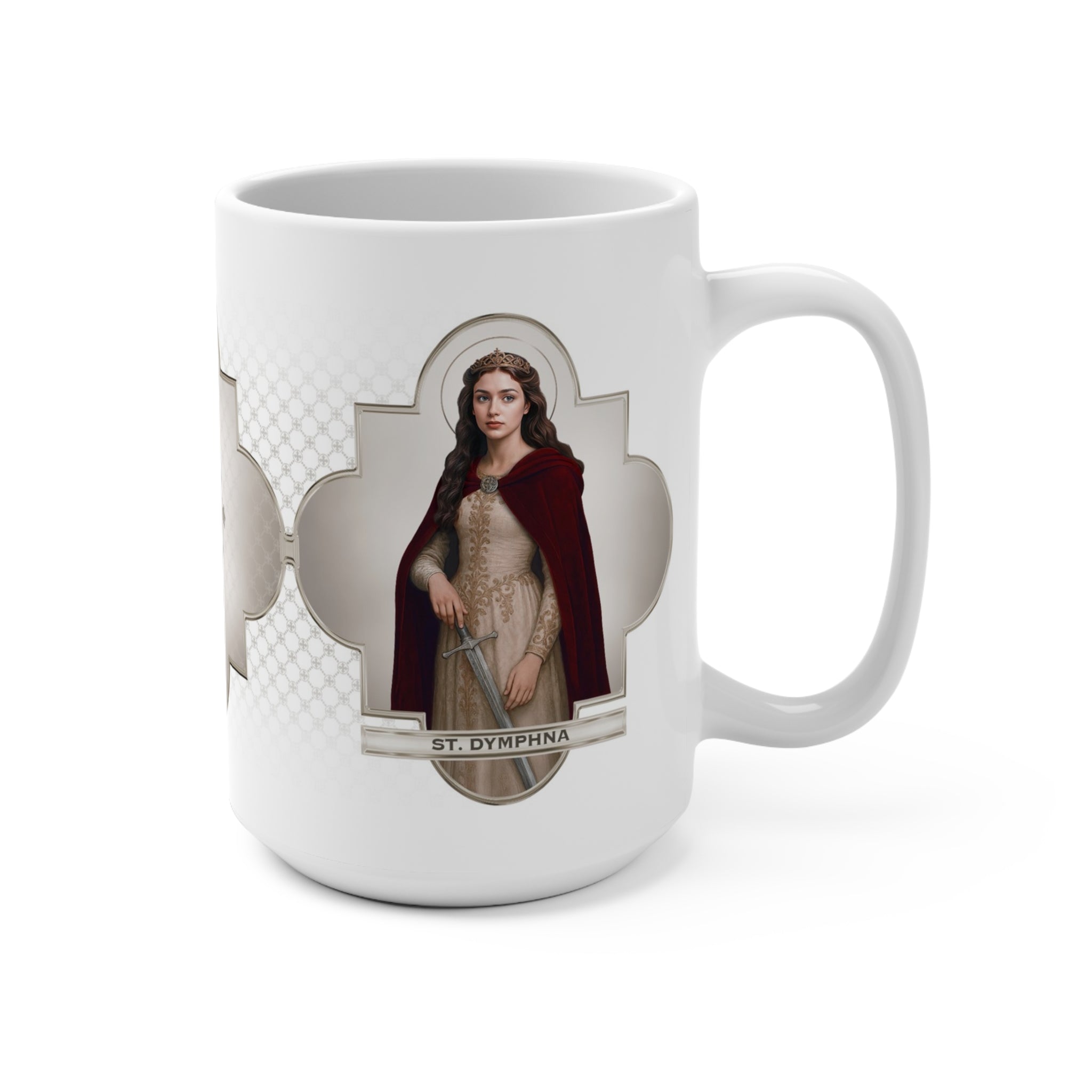 St. Dymphna Ceramic Mug (White 15 oz) - VENXARA®