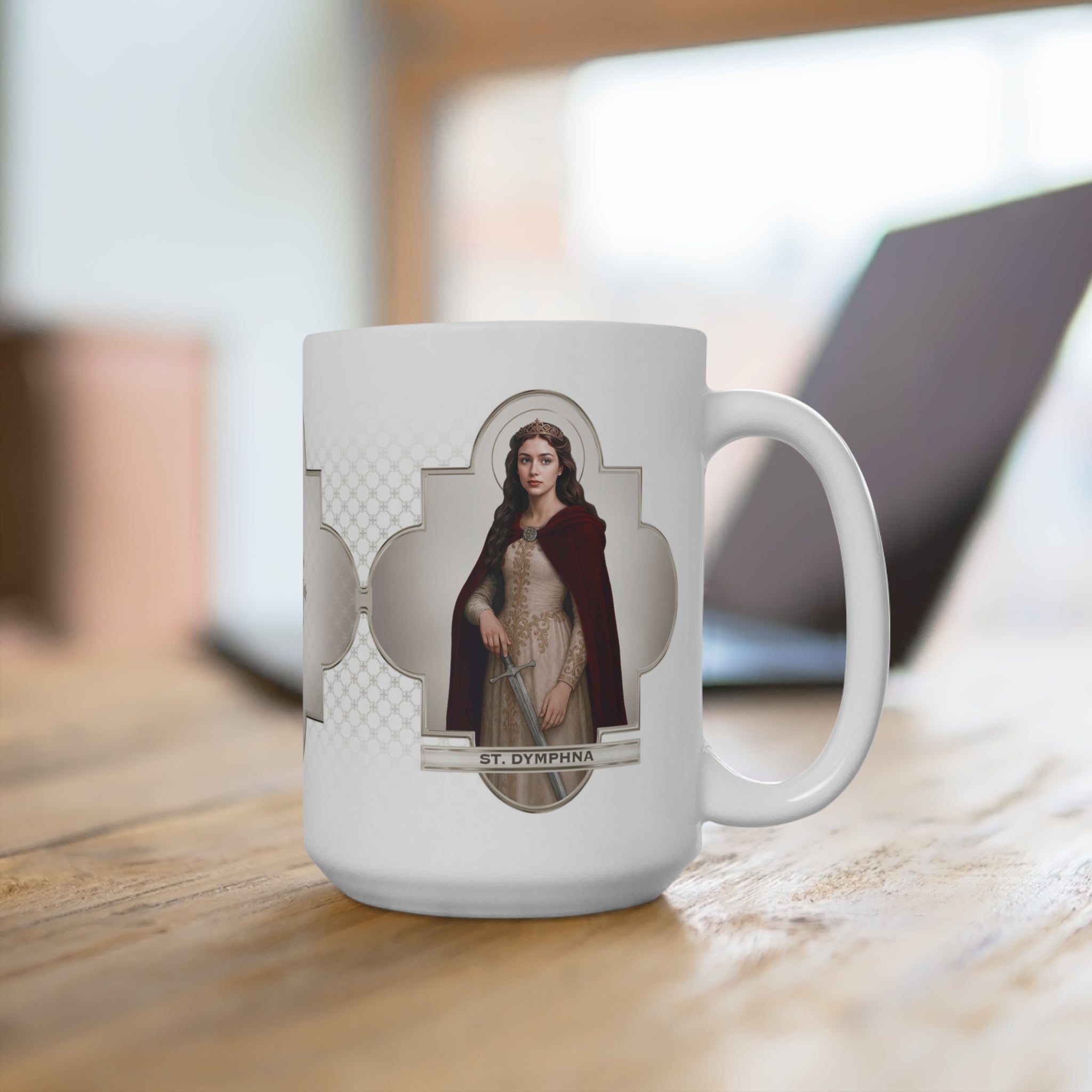 St. Dymphna Ceramic Mug (White 15 oz) - VENXARA®
