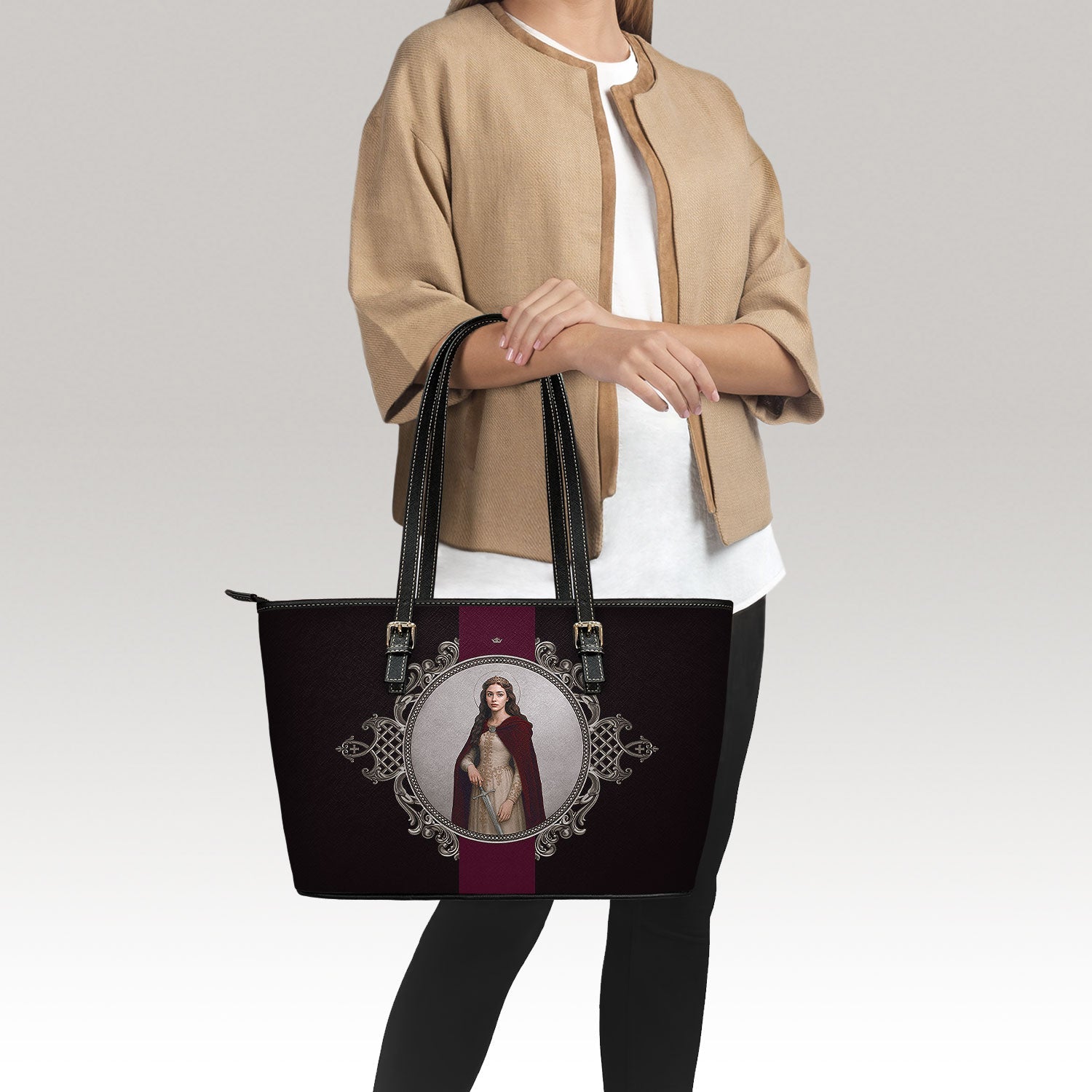 St. Dymphna Medallion Tote Bag (Black) - VENXARA®