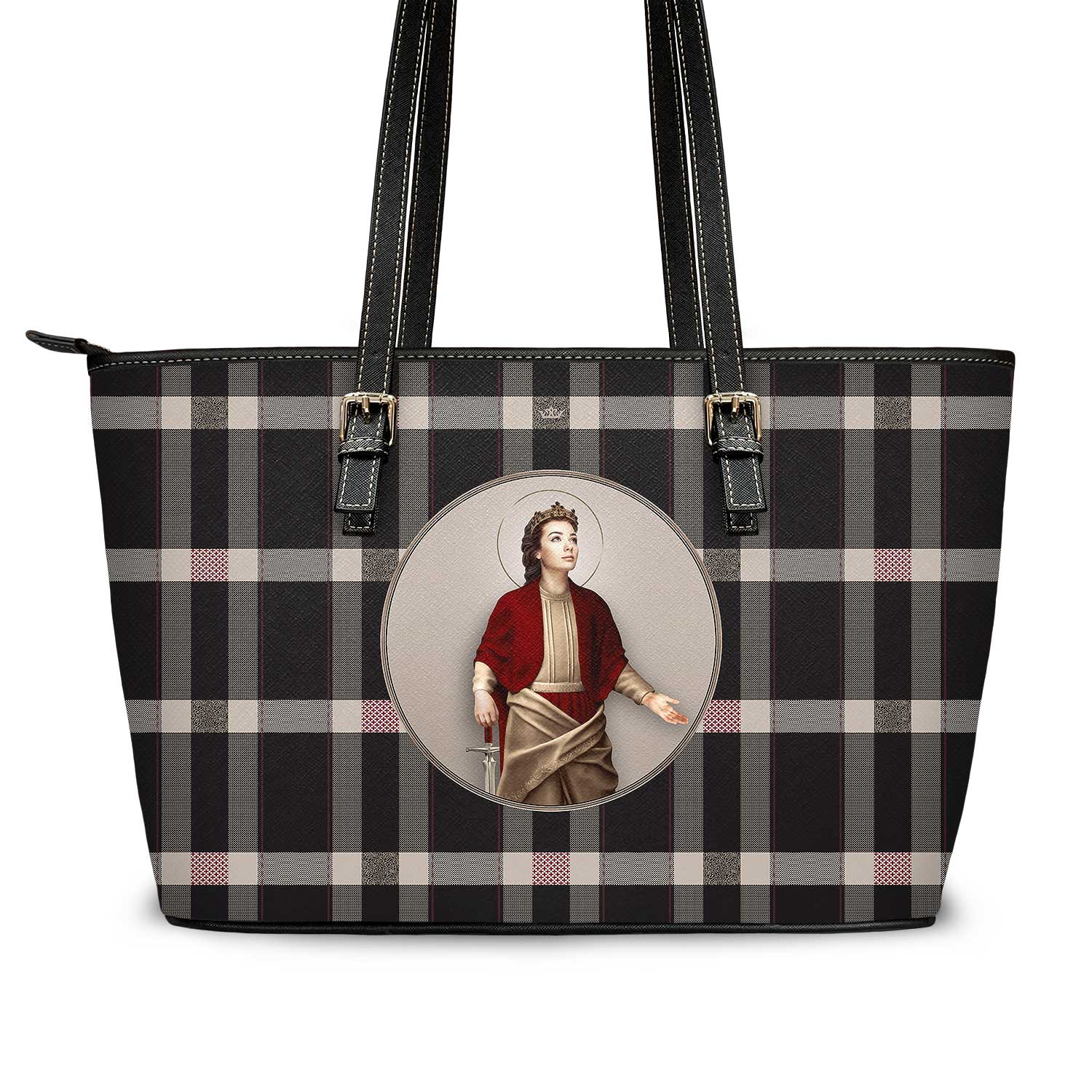 St. Dymphna Tote Bag (Plaid)