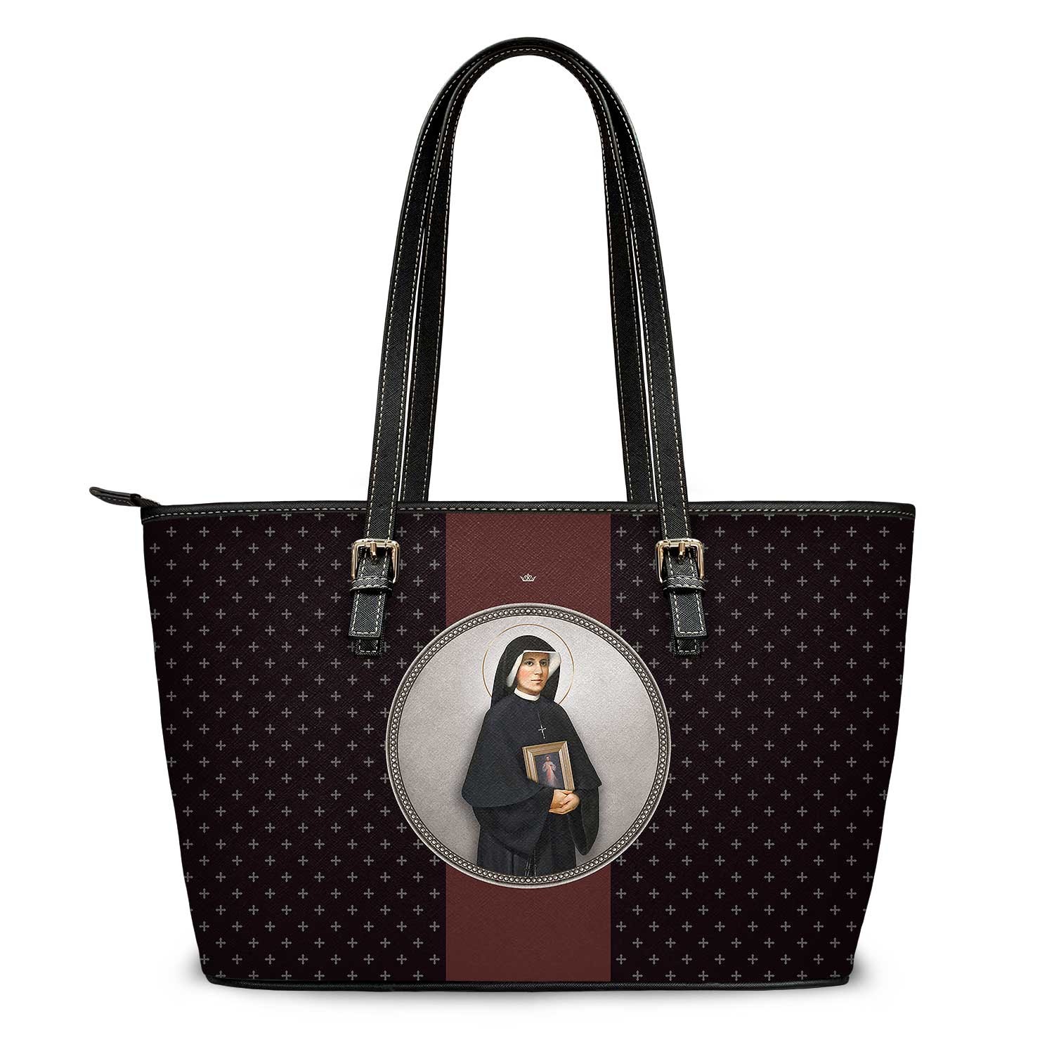 St. Faustina Medallion Crosses Tote Bag (Black) - VENXARA®