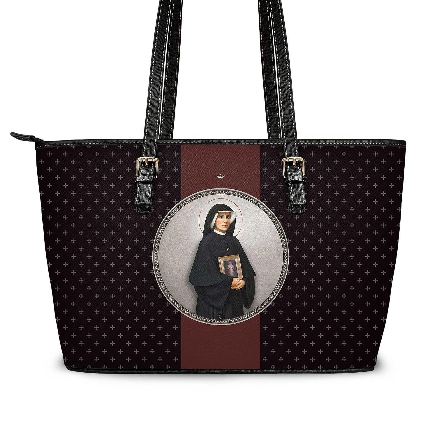 St. Faustina Medallion Crosses Tote Bag (Black) - VENXARA®