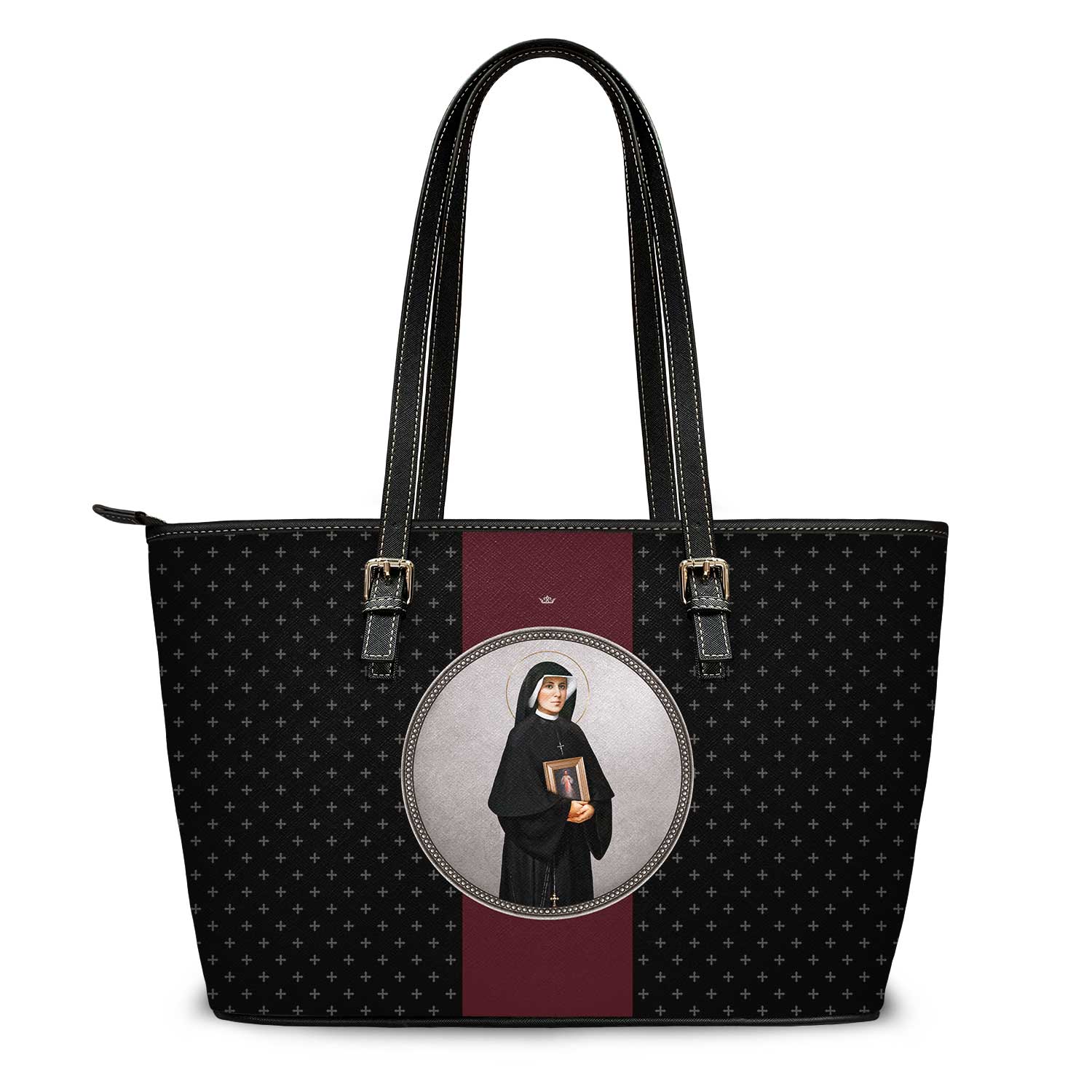 St. Faustina Medallion Crosses Tote Bag (Black) - VENXARA®