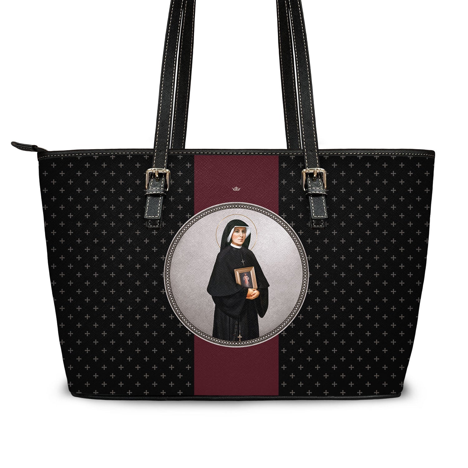 St. Faustina Medallion Crosses Tote Bag (Black) - VENXARA®