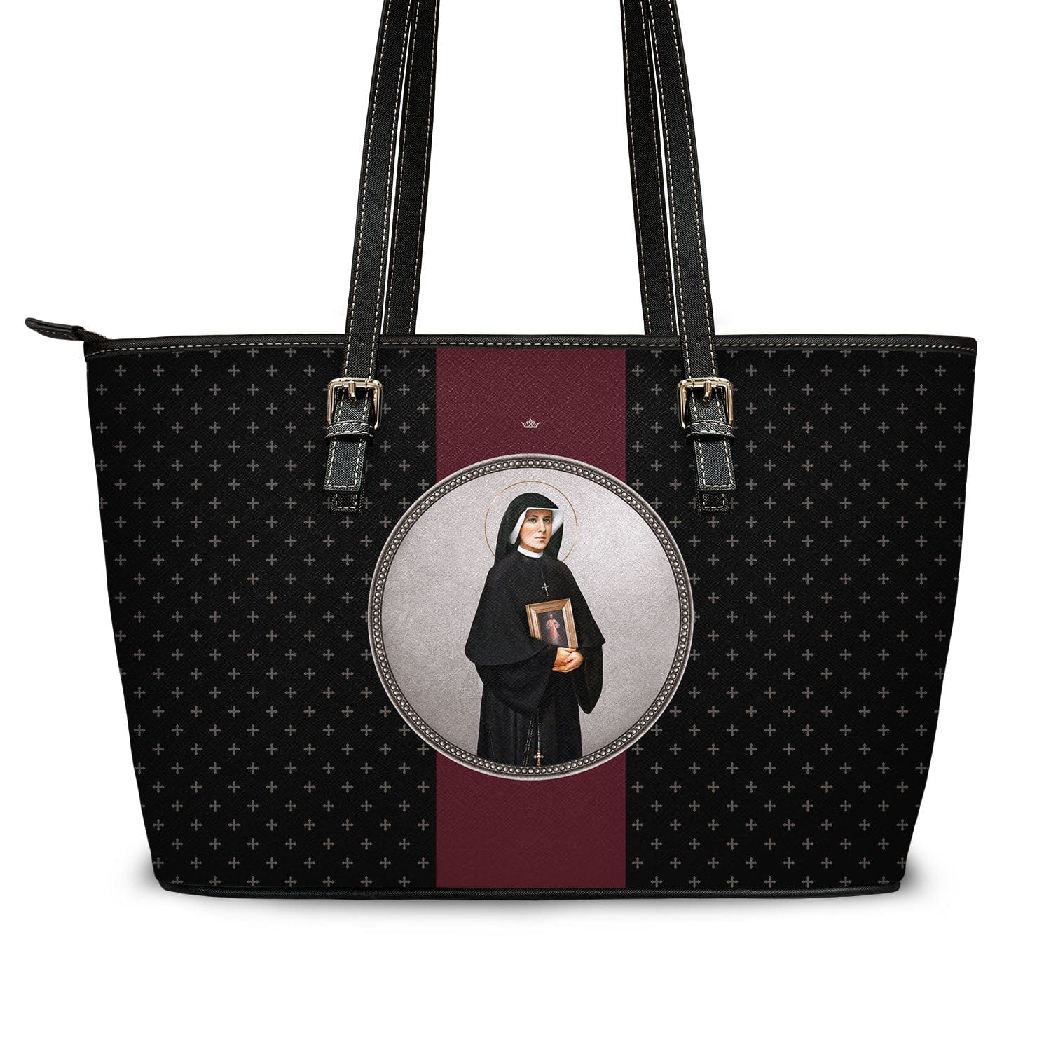 St. Faustina Medallion Crosses Tote Bag (Black) Copyright VENXARA