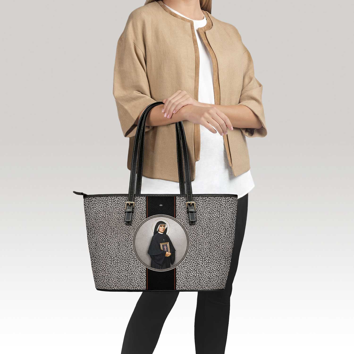 St. Faustina Medallion Tote Bag (Leopard) - VENXARA®