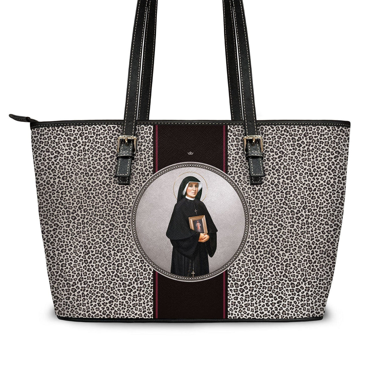St. Faustina Medallion Tote Bag (Leopard) Copyright VENXARA