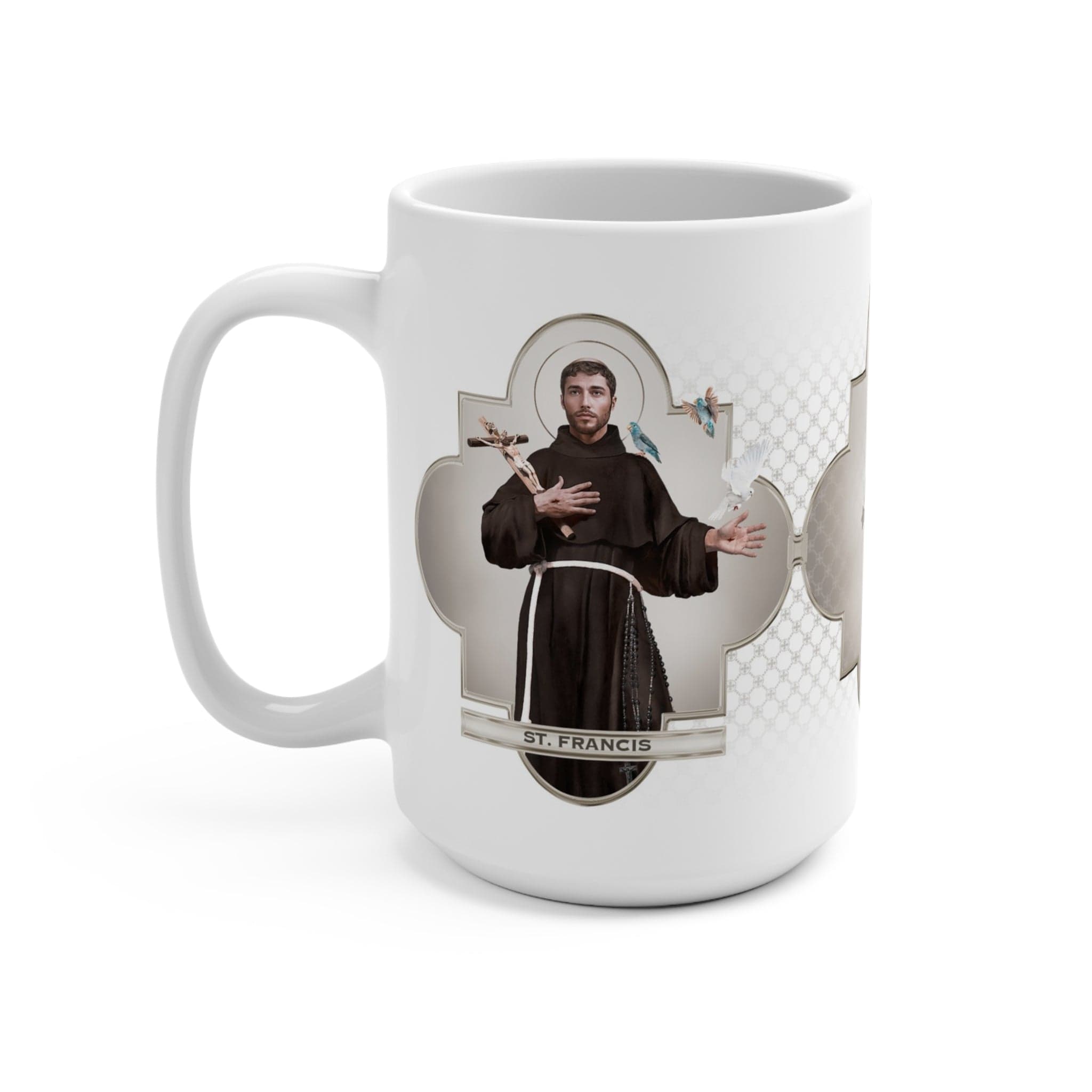 St. Francis of Assisi Ceramic Mug (White 15 oz) Copyright VENXARA
