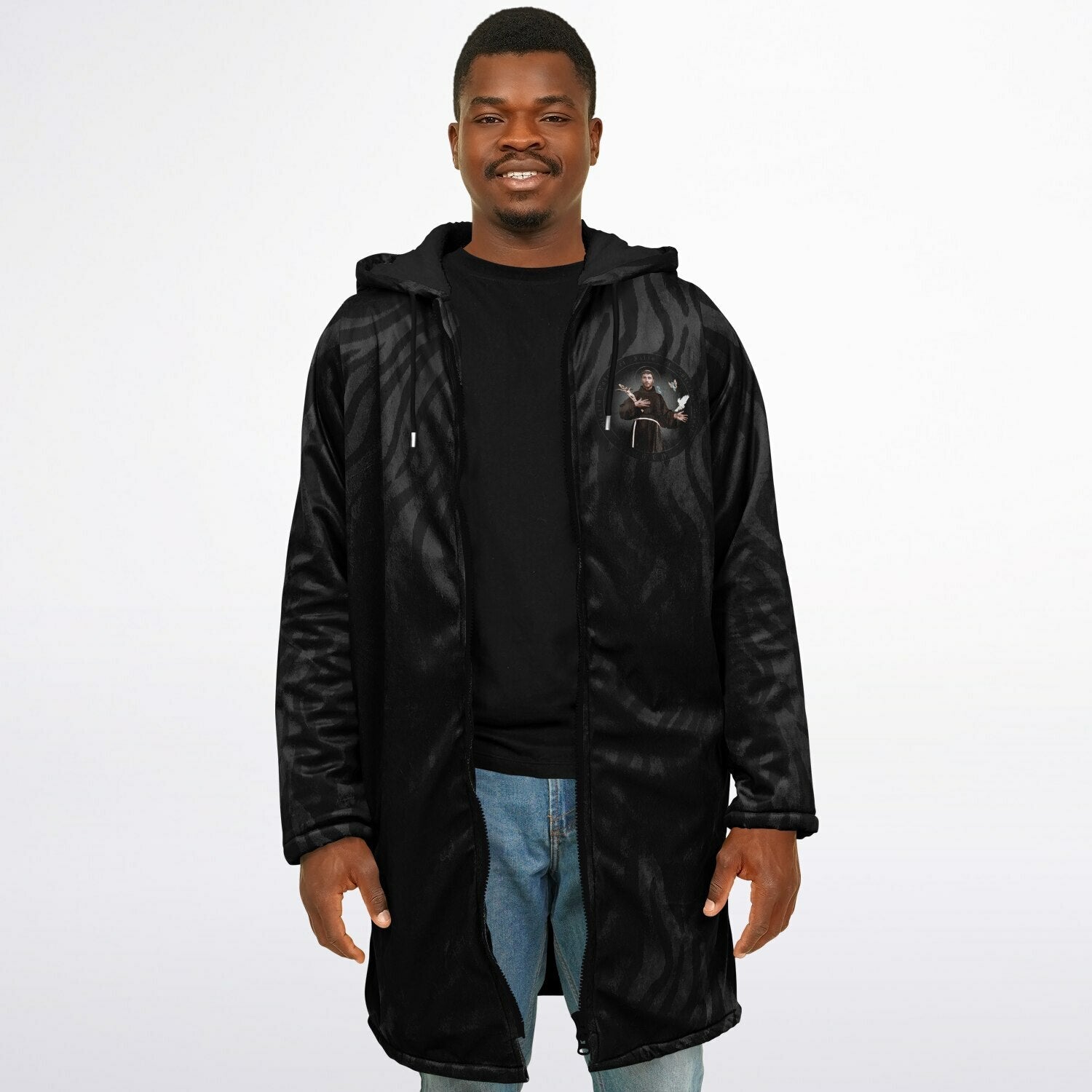 St. Francis of Assisi Zipper Microfleece Cloak (Black Platinum Stripe) - VENXARA®