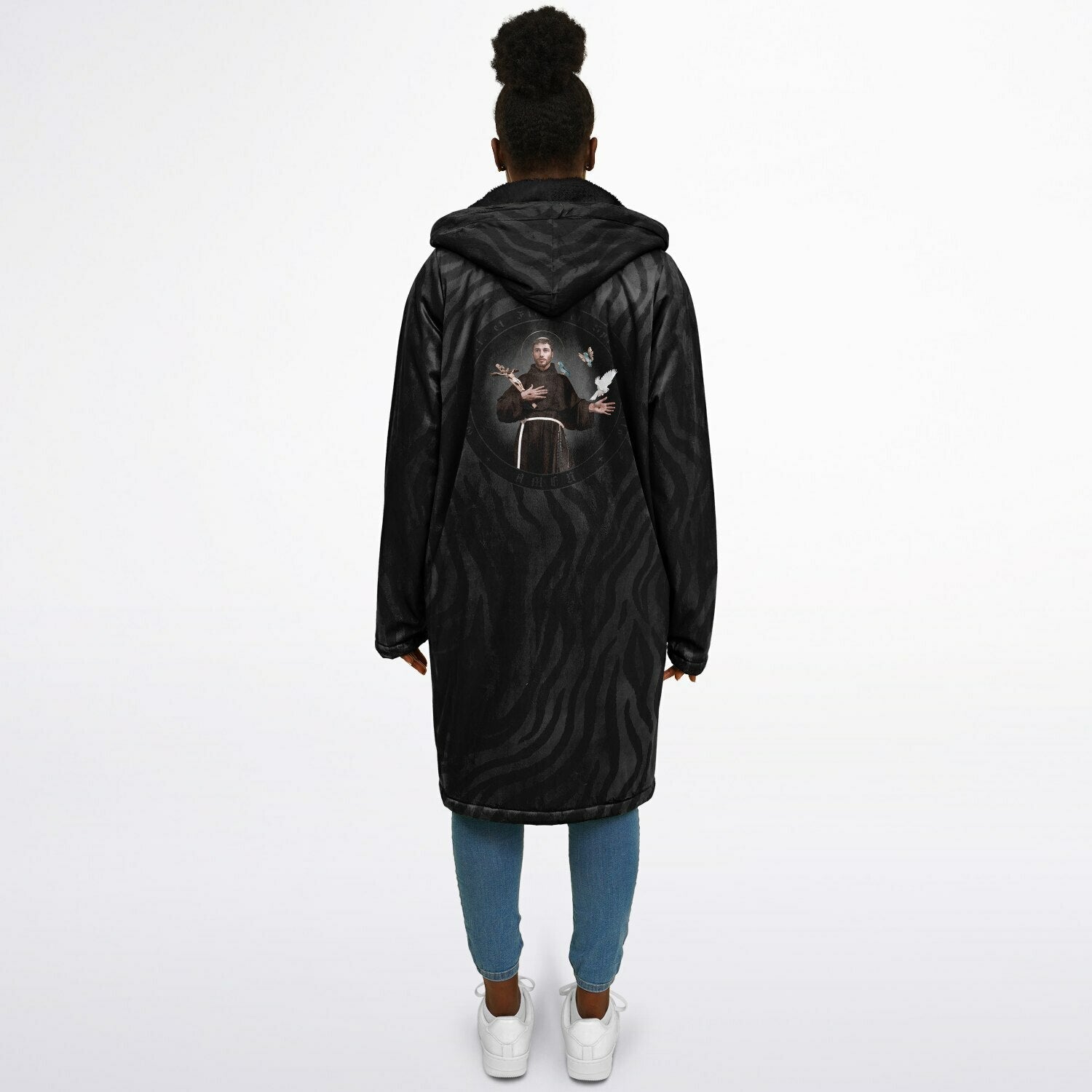 St. Francis of Assisi Zipper Microfleece Cloak (Black Platinum Stripe) - VENXARA®