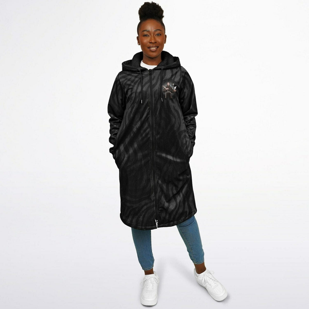 St. Francis of Assisi Zipper Microfleece Cloak (Black Platinum Stripe) Copyright VENXARA