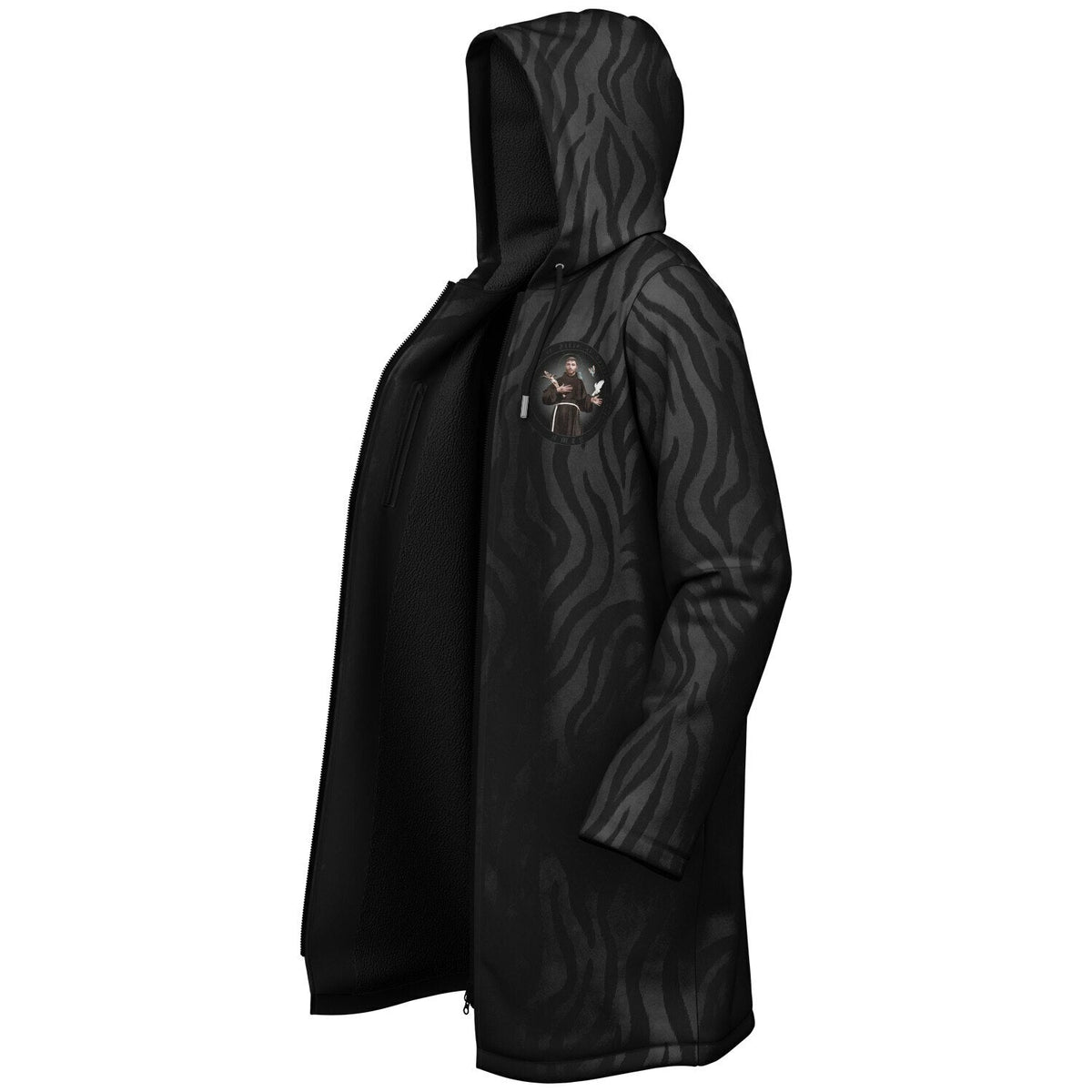 St. Francis of Assisi Zipper Microfleece Cloak (Black Platinum Stripe) Copyright VENXARA