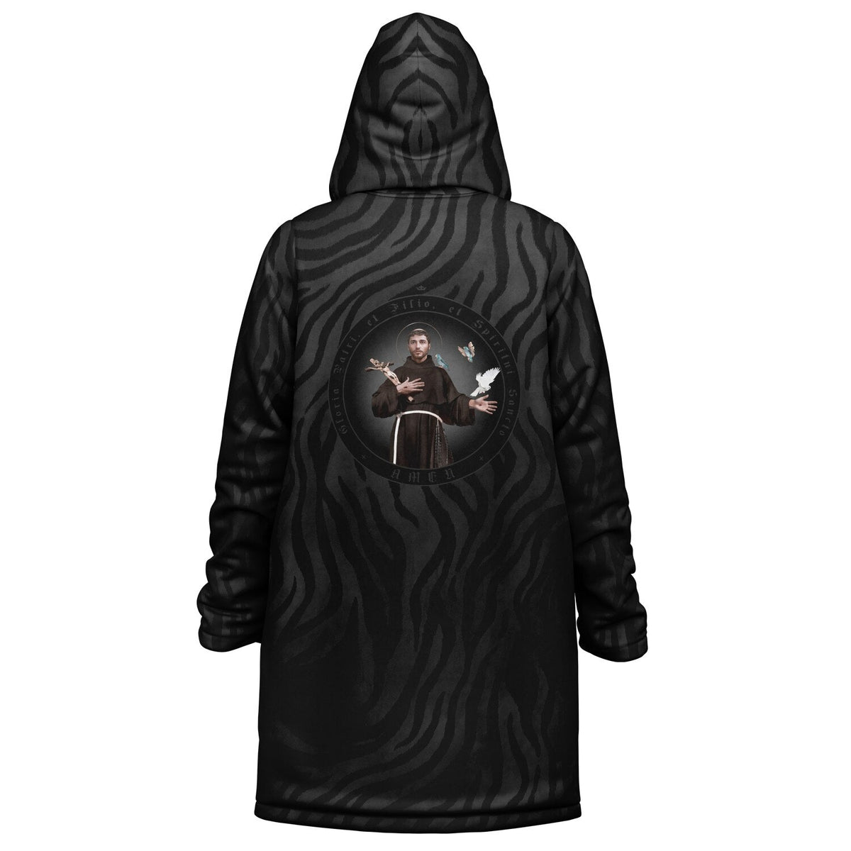 St. Francis of Assisi Zipper Microfleece Cloak (Black Platinum Stripe) Copyright VENXARA
