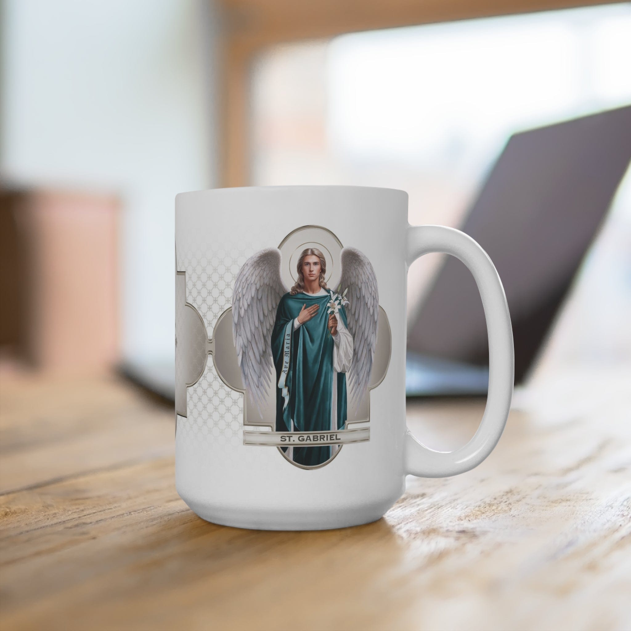 St. Gabriel the Archangel Ceramic Mug (White 15 oz) Copyright VENXARA