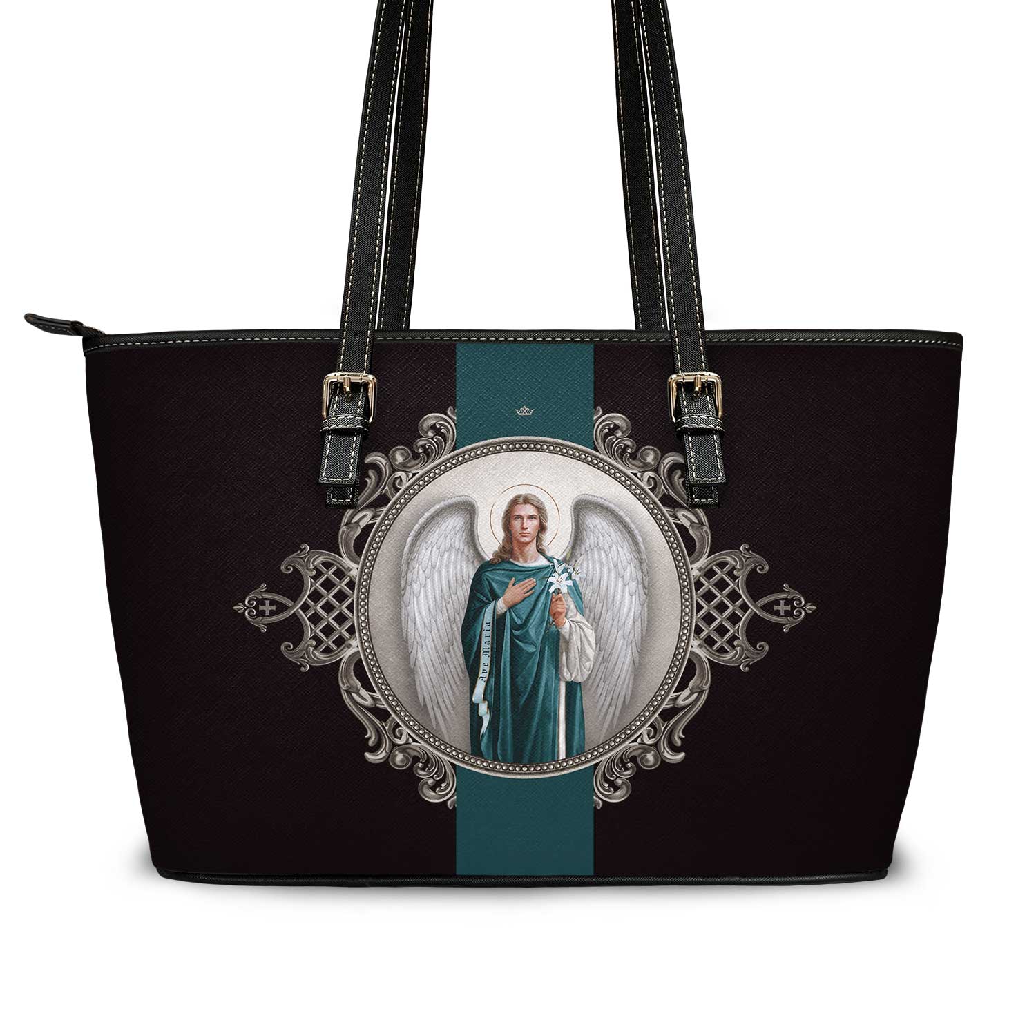 St. Gabriel the Archangel Medallion Tote Bag (Black) - VENXARA®