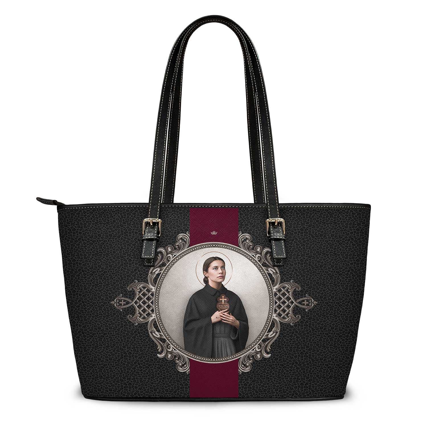St. Gemma Galgani Medallion Tote Bag (Black Leopard) - VENXARA®