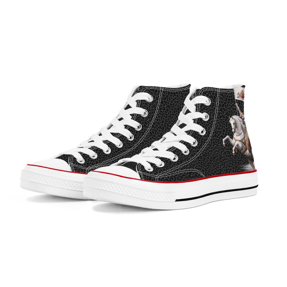 St. Joan of Arc In Battle Classic Canvas High Top Shoes (Black Leopard) - VENXARA®
