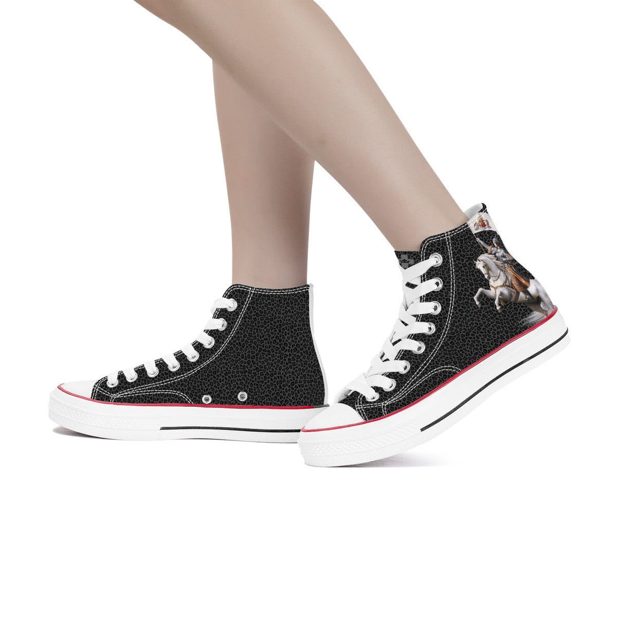 St. Joan of Arc In Battle Classic Canvas High Top Shoes (Black Leopard) Copyright VENXARA