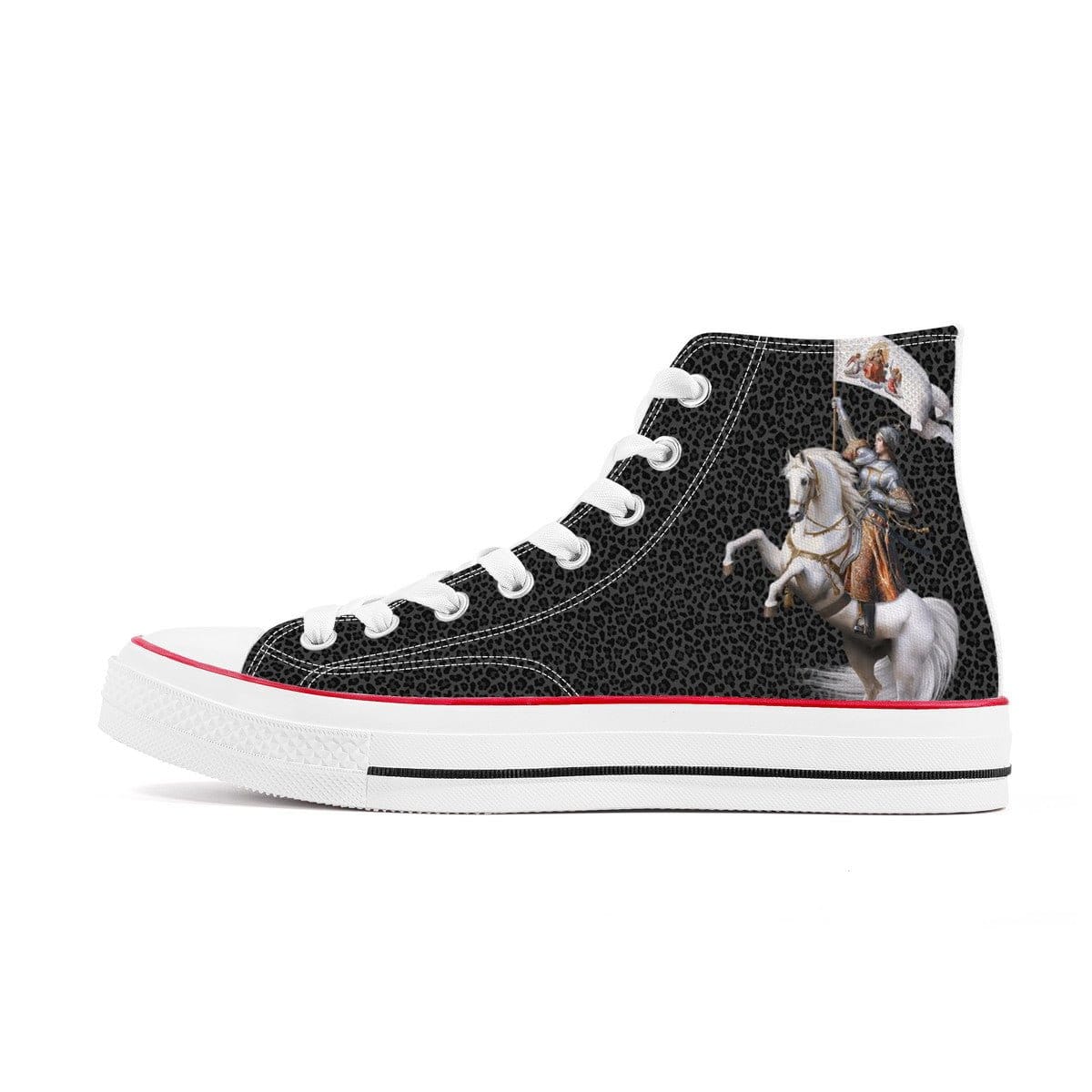 St. Joan of Arc In Battle Classic Canvas High Top Shoes (Black Leopard) Copyright VENXARA