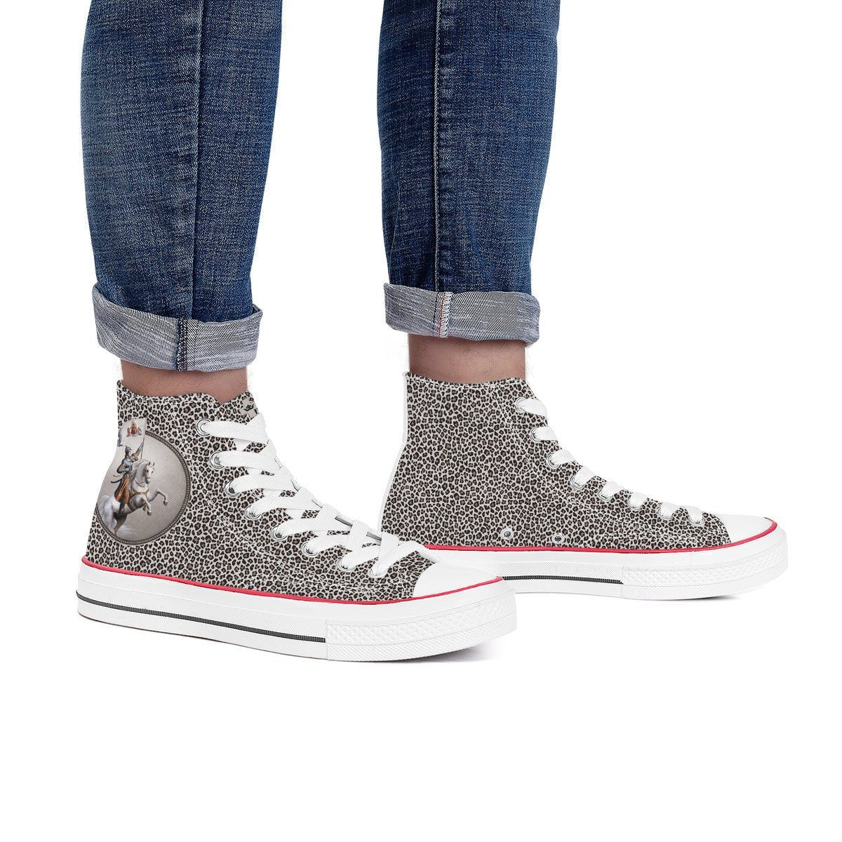 St. Joan of Arc In Battle Classic Canvas High Top Shoes (Leopard) - VENXARA®