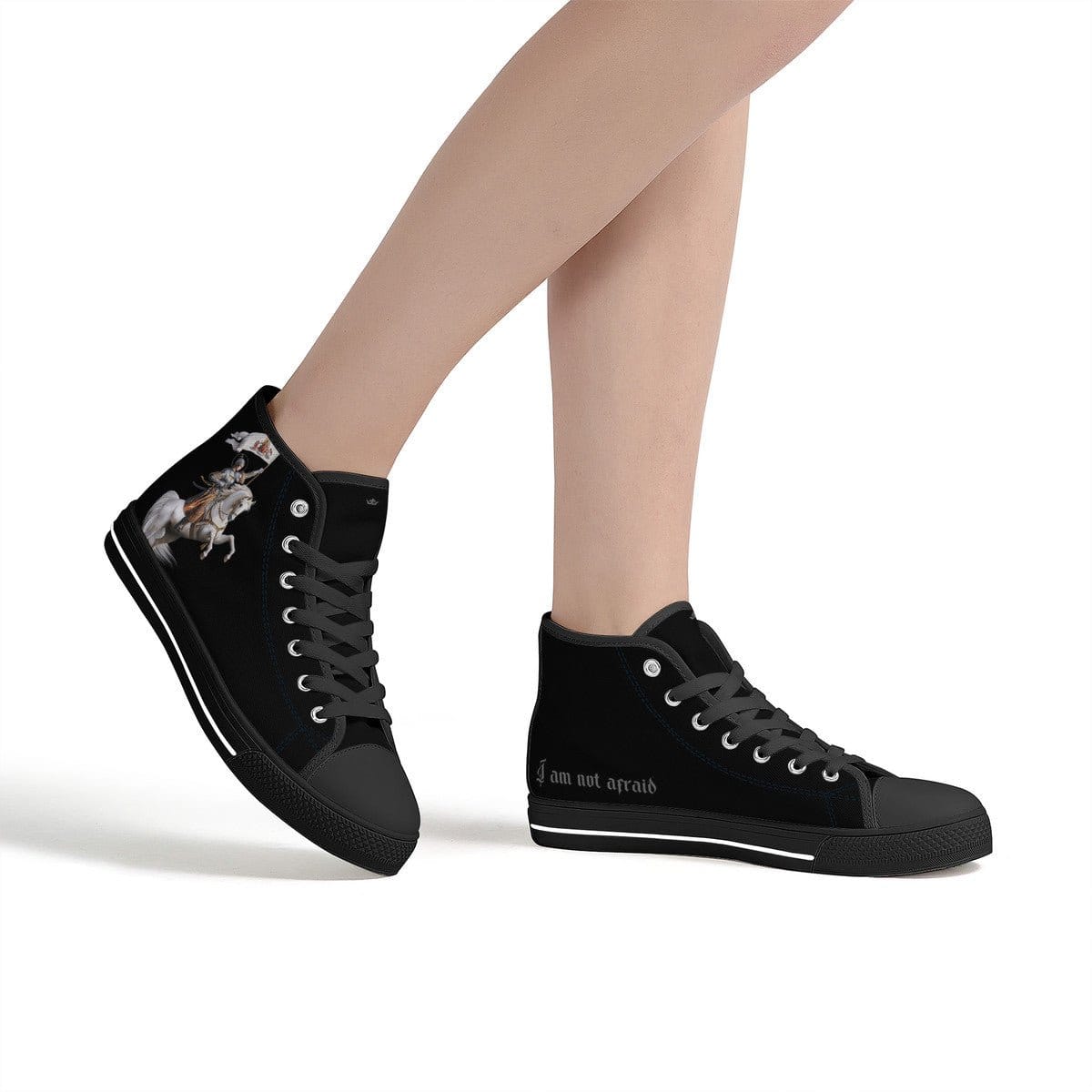 St. Joan of Arc in Battle Comfort Canvas High Top Shoes (Black/Black) Copyright VENXARA