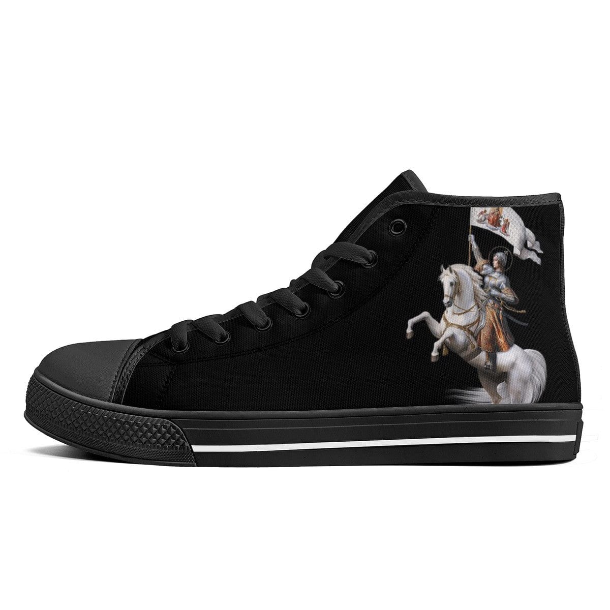 St. Joan of Arc in Battle Comfort Canvas High Top Shoes (Black/Black) Copyright VENXARA