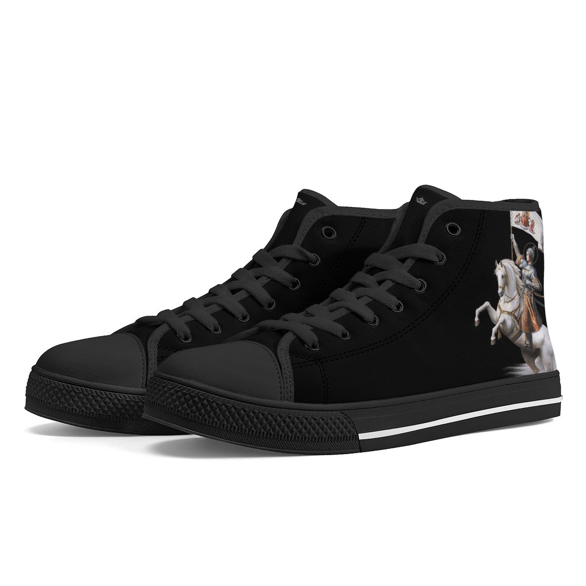 St. Joan of Arc in Battle Comfort Canvas High Top Shoes (Black/Black) - VENXARA®