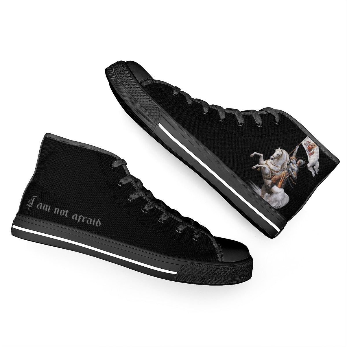 St. Joan of Arc in Battle Comfort Canvas High Top Shoes (Black/Black) - VENXARA®