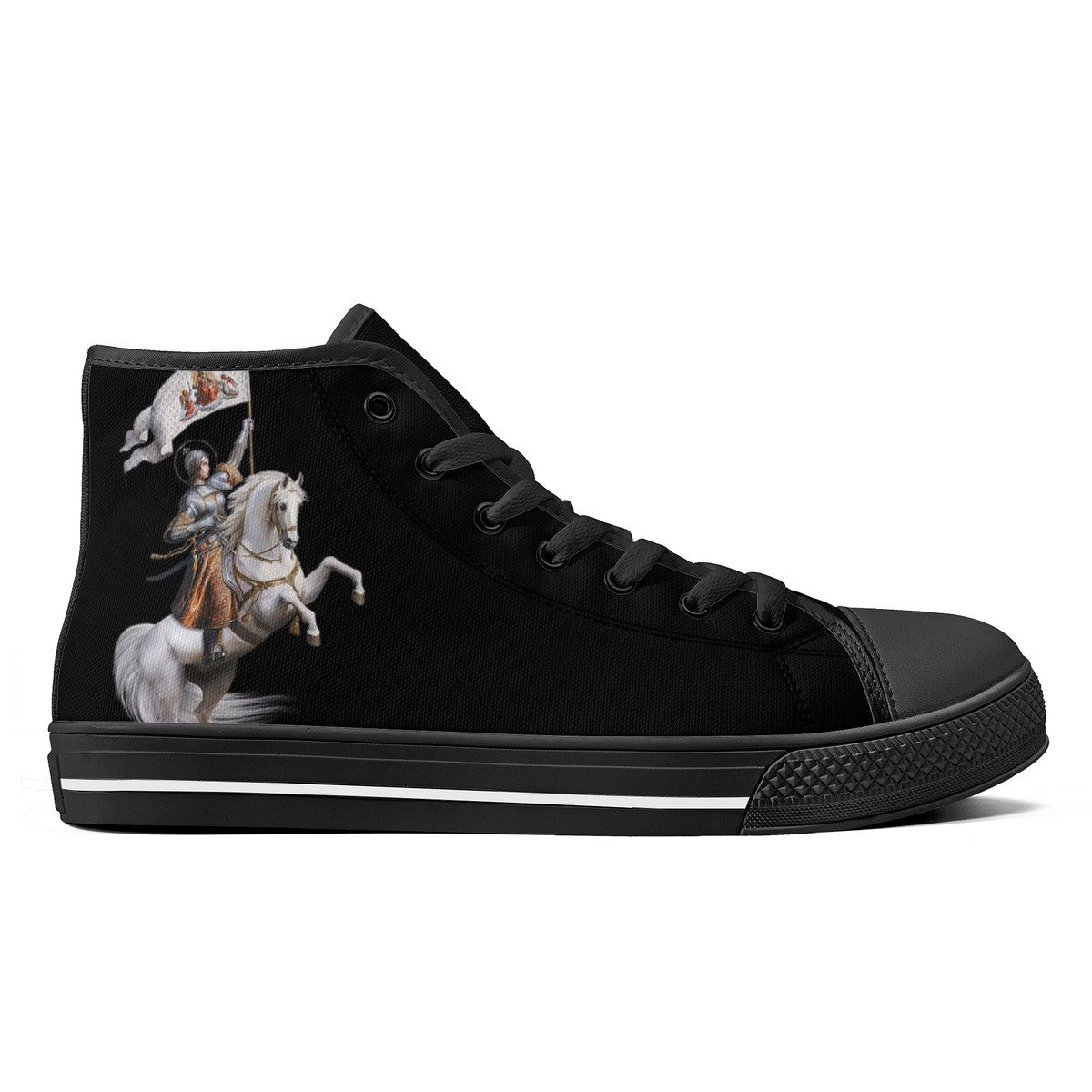 St. Joan of Arc in Battle Comfort Canvas High Top Shoes (Black/Black) - VENXARA®