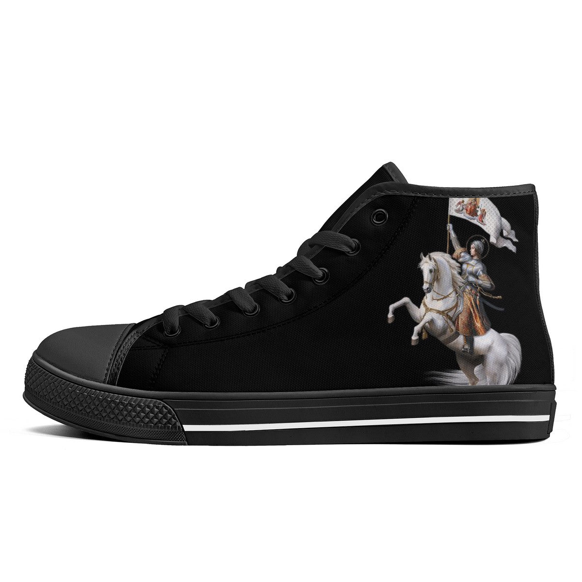 St. Joan of Arc in Battle Comfort Canvas High Top Shoes (Black/Black) - VENXARA®