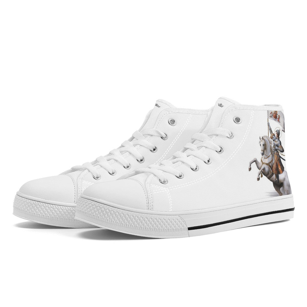 St. Joan of Arc in Battle Comfort Canvas High Top Shoes (White/White) - VENXARA®