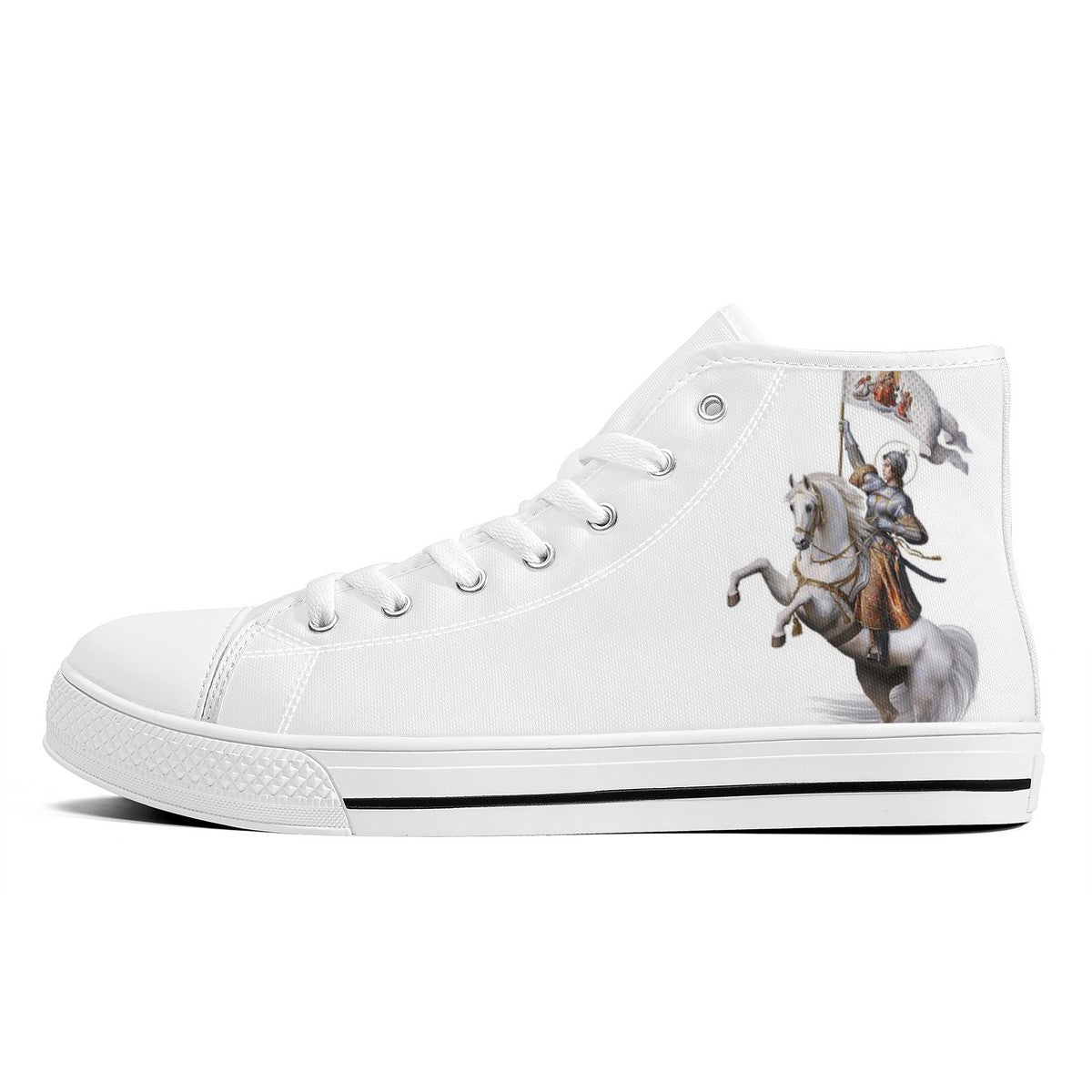 St. Joan of Arc in Battle Comfort Canvas High Top Shoes (White/White) - VENXARA®