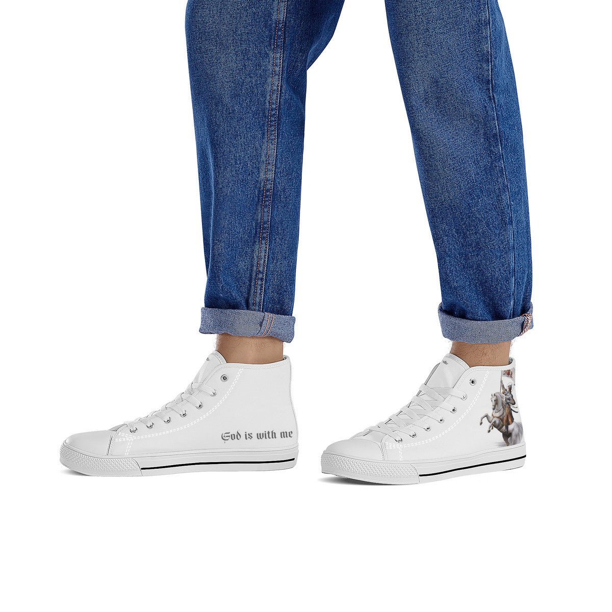 St. Joan of Arc in Battle Comfort Canvas High Top Shoes (White/White) - VENXARA®